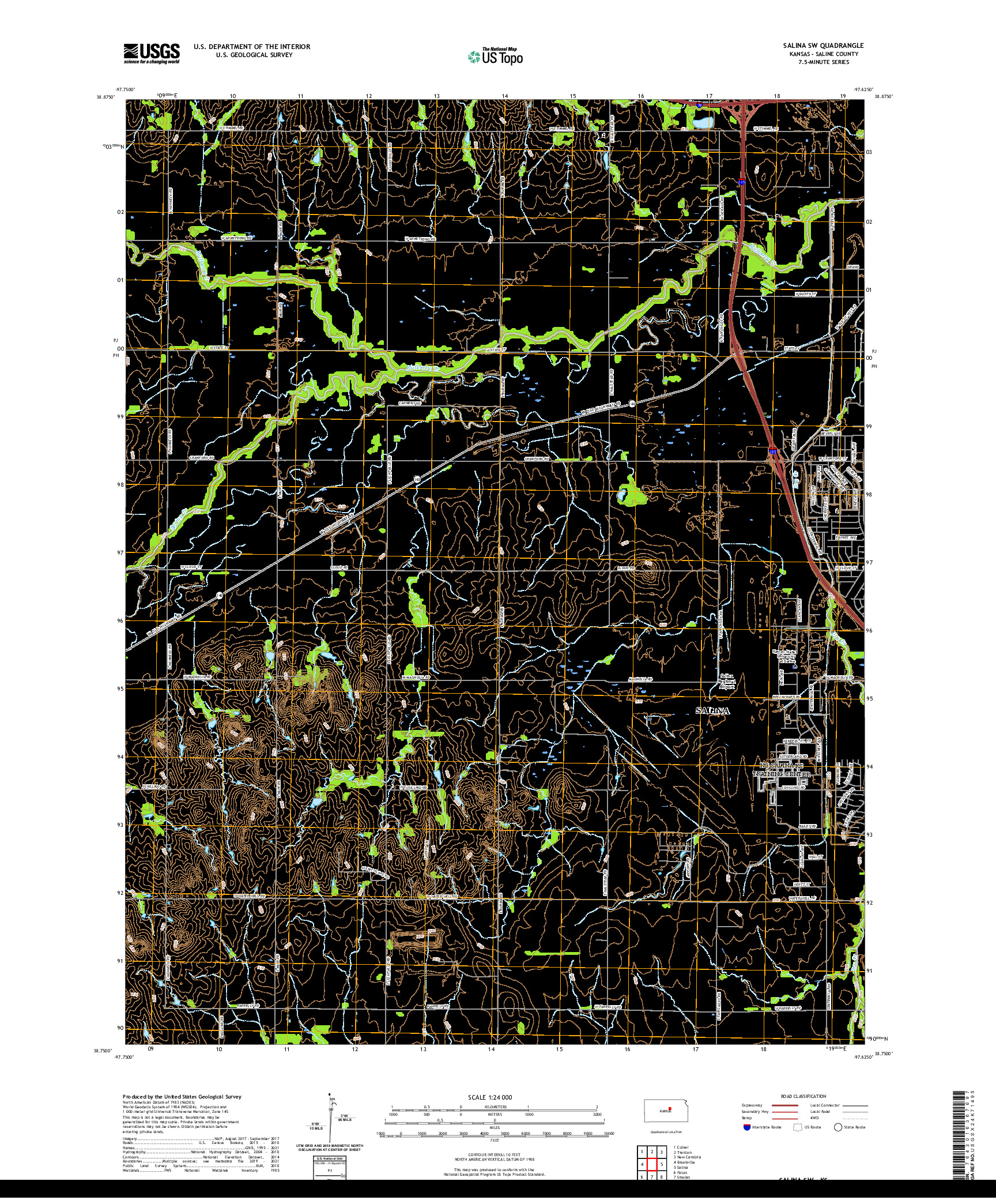 US TOPO 7.5-MINUTE MAP FOR SALINA SW, KS