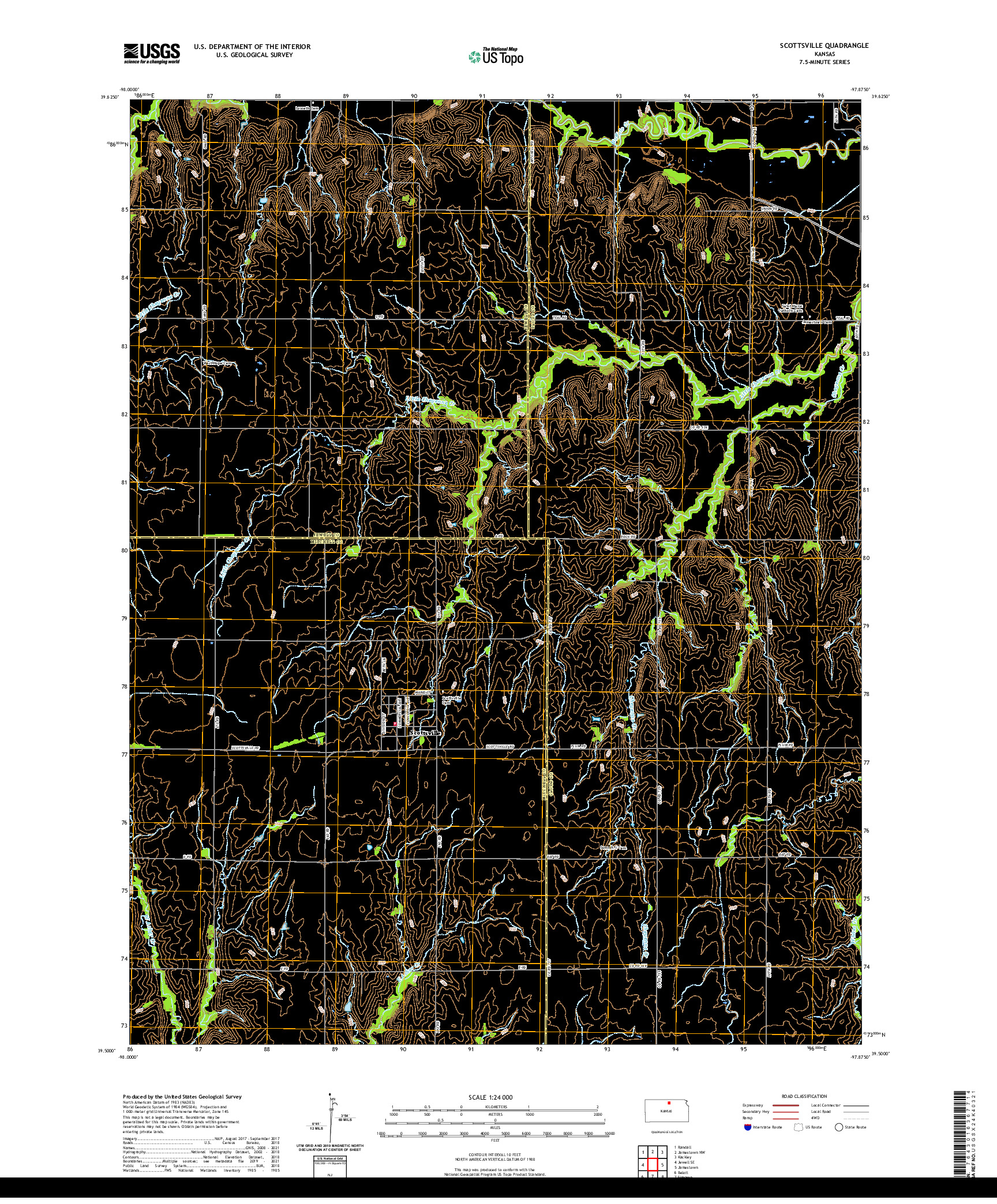 US TOPO 7.5-MINUTE MAP FOR SCOTTSVILLE, KS