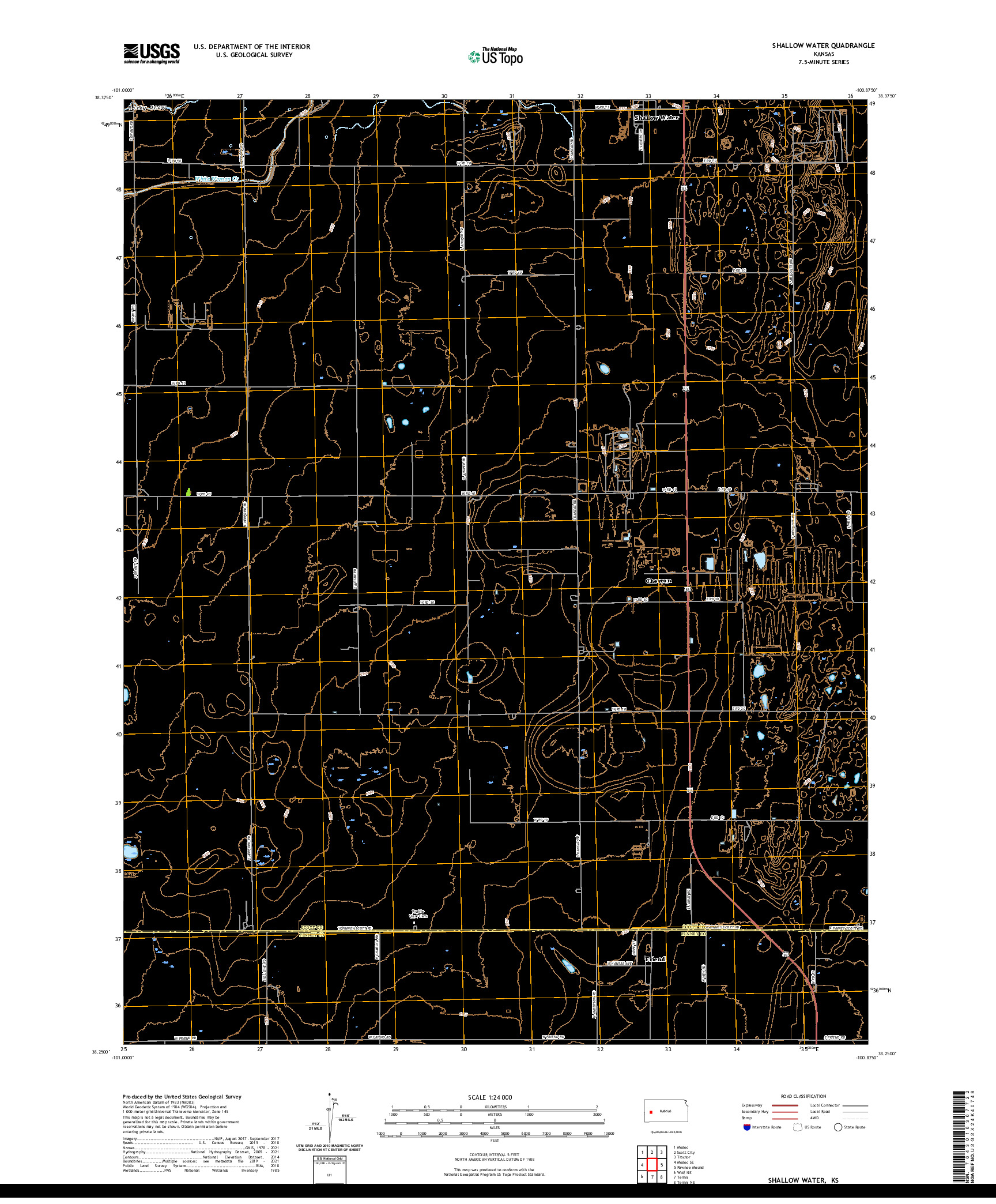 US TOPO 7.5-MINUTE MAP FOR SHALLOW WATER, KS