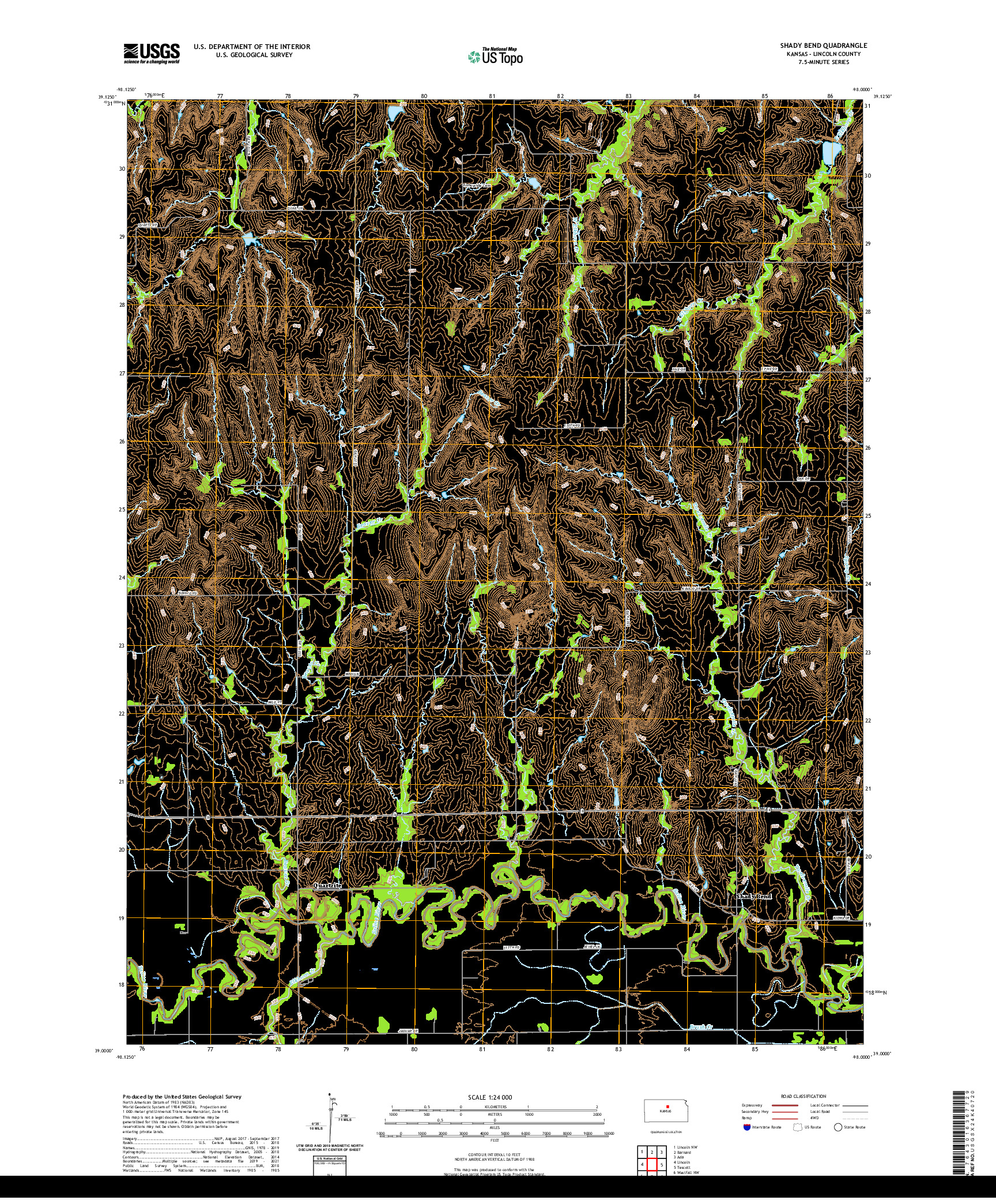 US TOPO 7.5-MINUTE MAP FOR SHADY BEND, KS