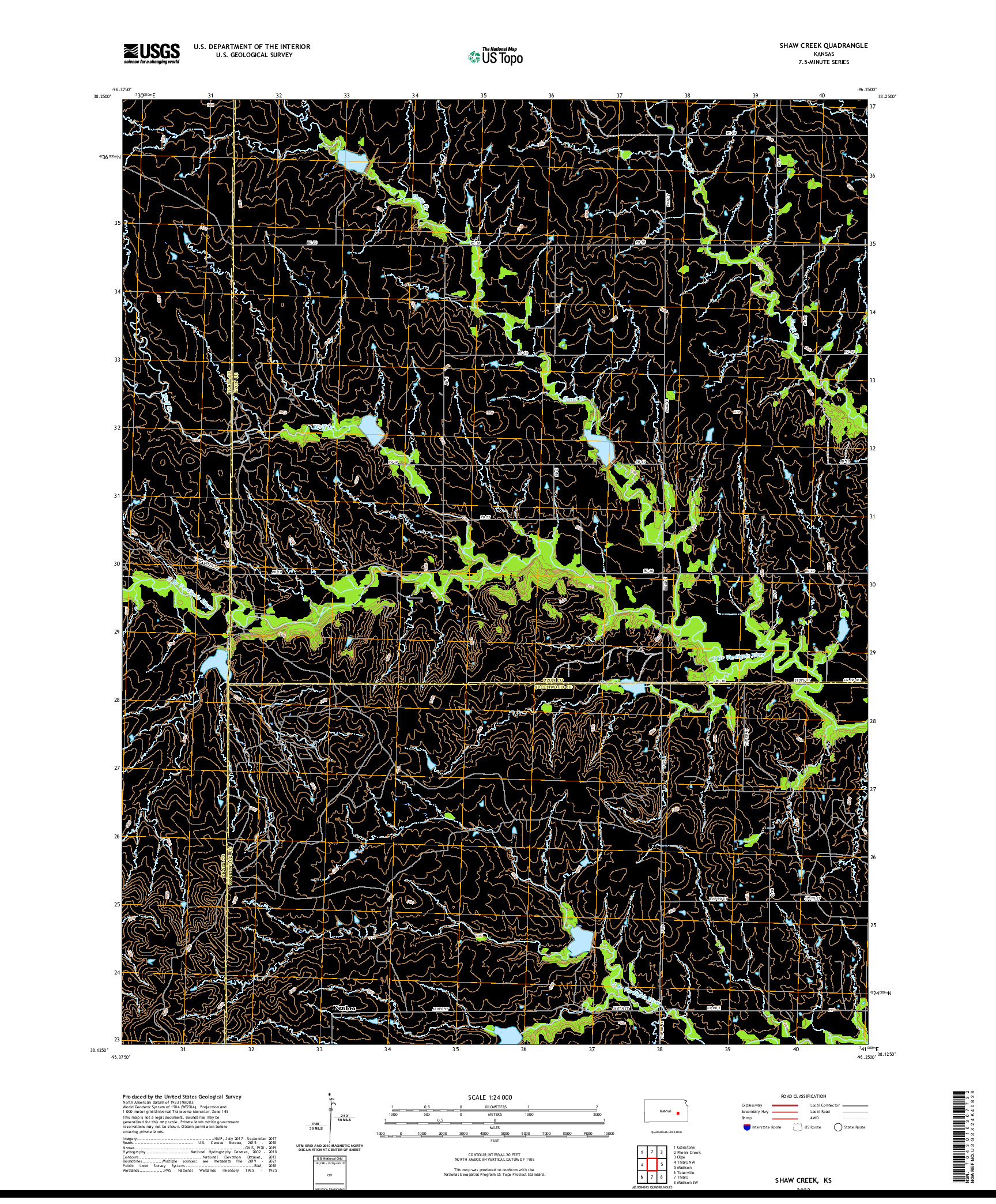 US TOPO 7.5-MINUTE MAP FOR SHAW CREEK, KS