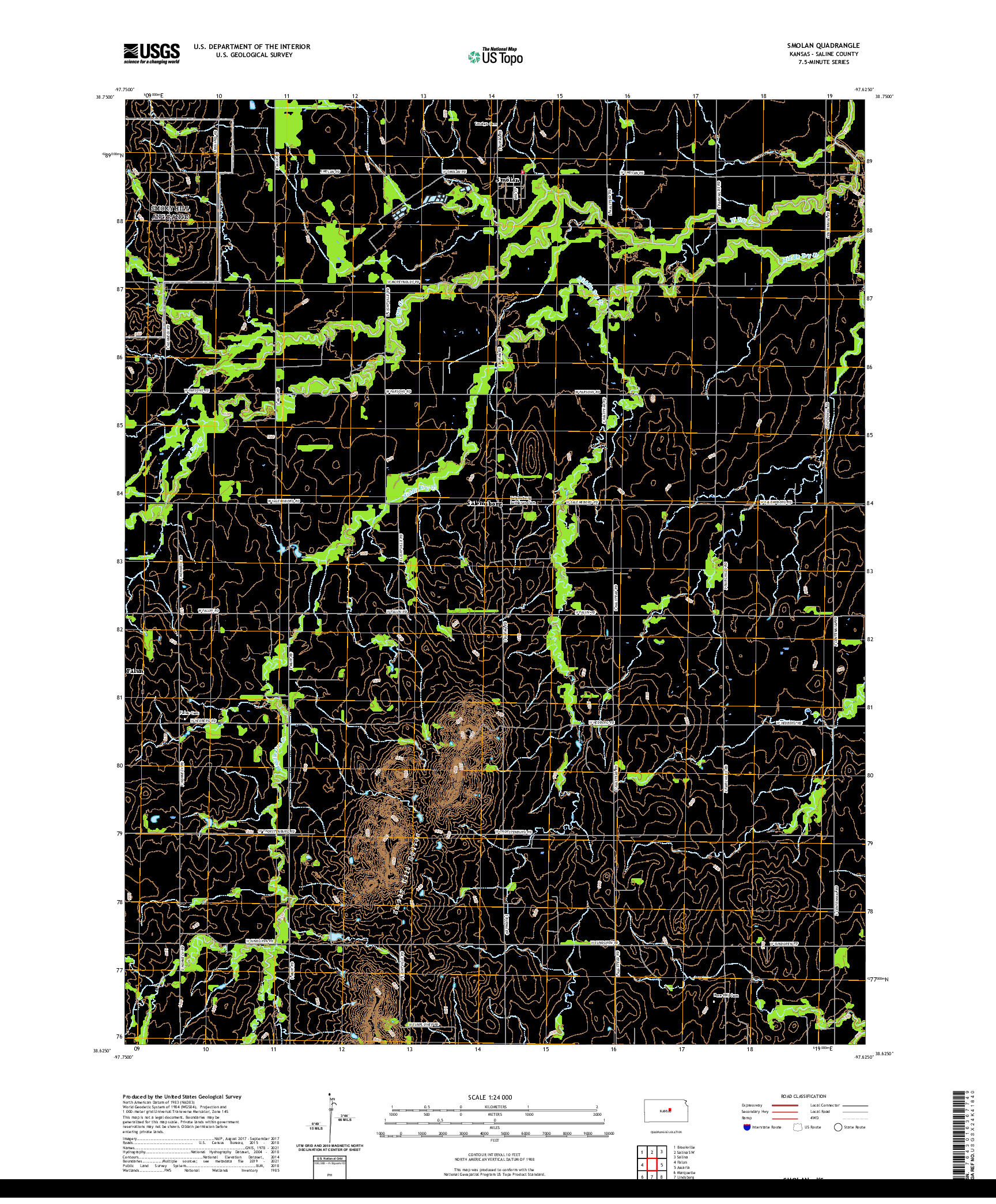 US TOPO 7.5-MINUTE MAP FOR SMOLAN, KS