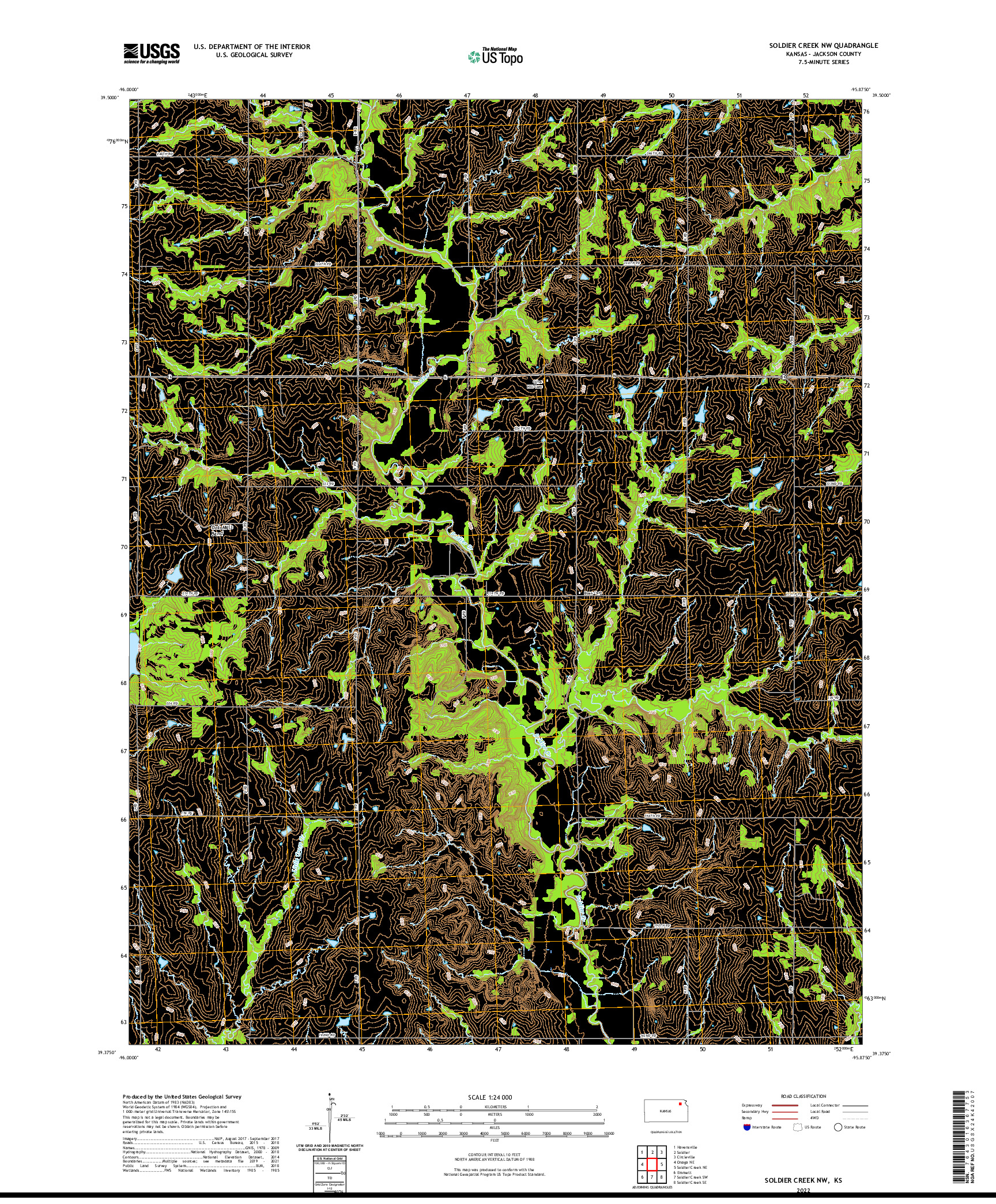 US TOPO 7.5-MINUTE MAP FOR SOLDIER CREEK NW, KS