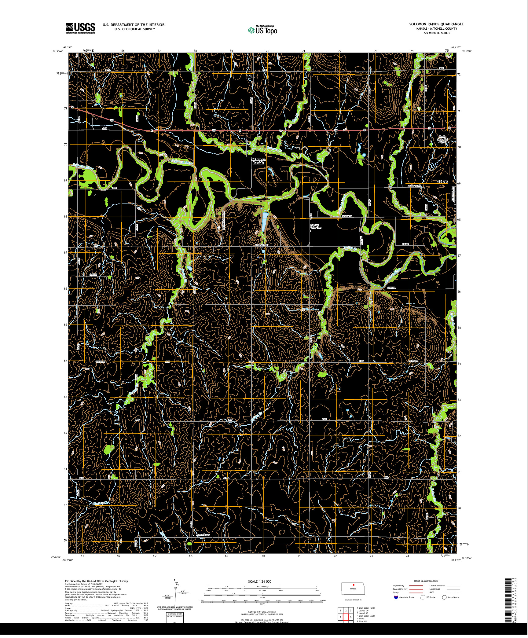 US TOPO 7.5-MINUTE MAP FOR SOLOMON RAPIDS, KS