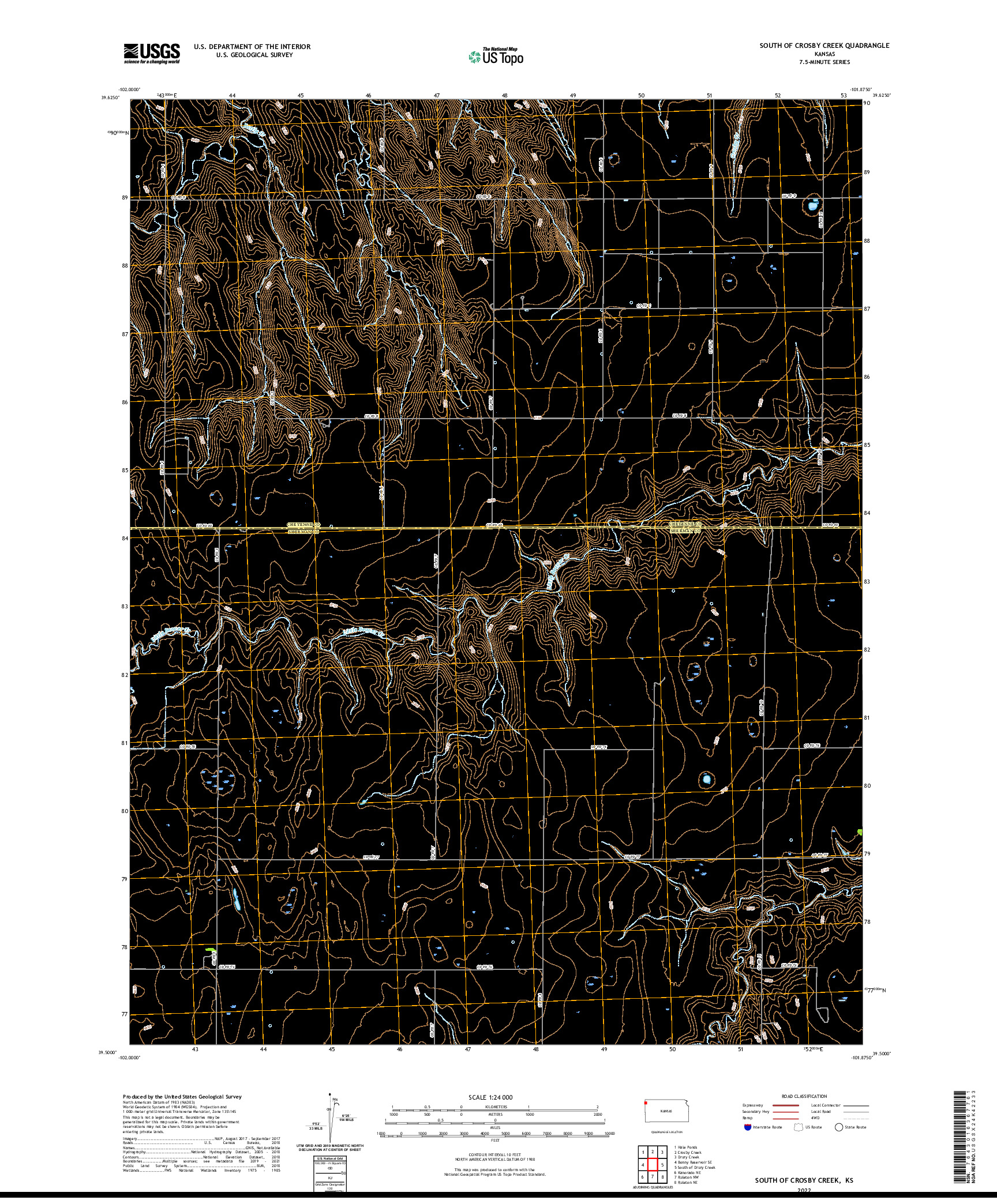 US TOPO 7.5-MINUTE MAP FOR SOUTH OF CROSBY CREEK, KS