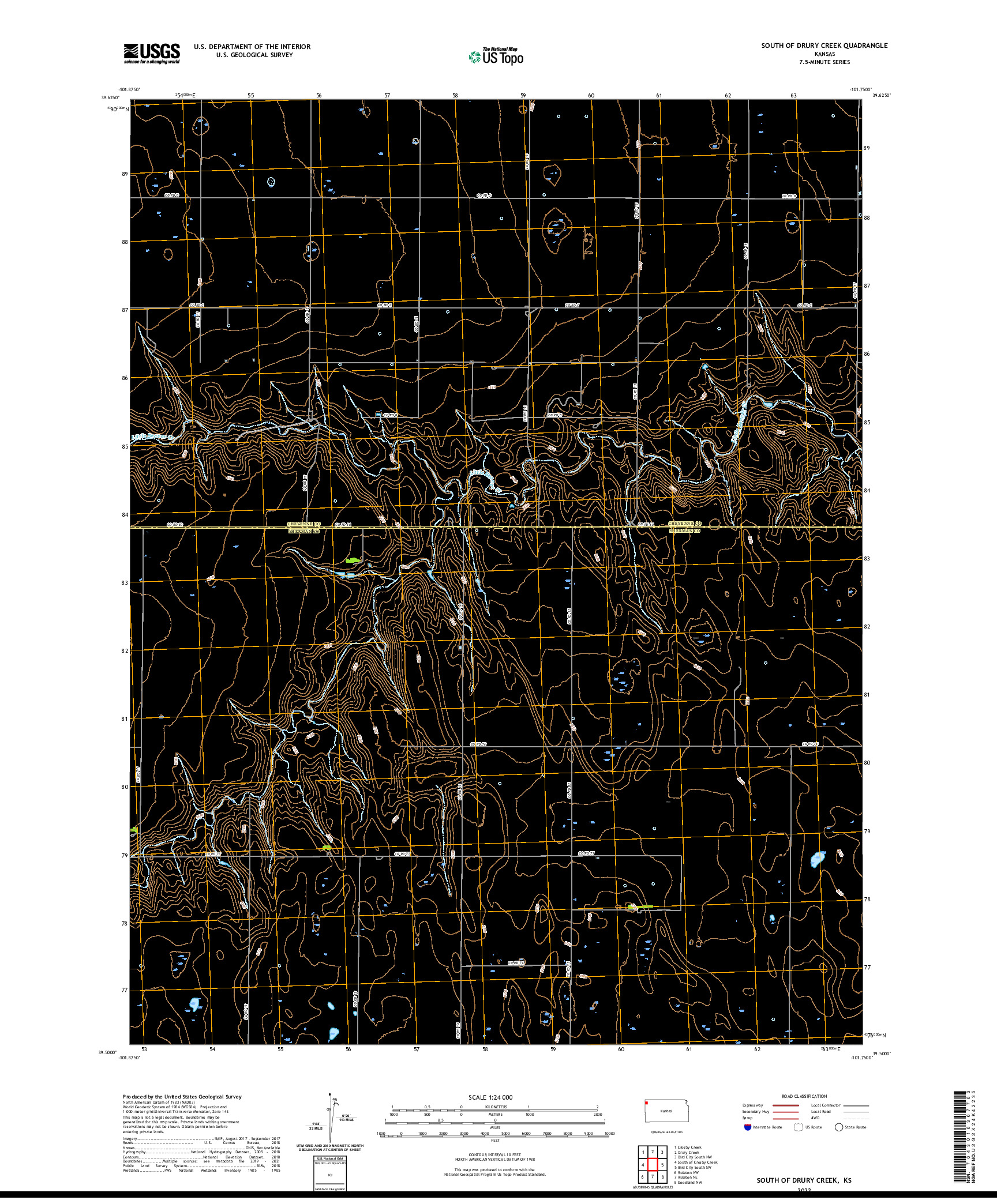 US TOPO 7.5-MINUTE MAP FOR SOUTH OF DRURY CREEK, KS