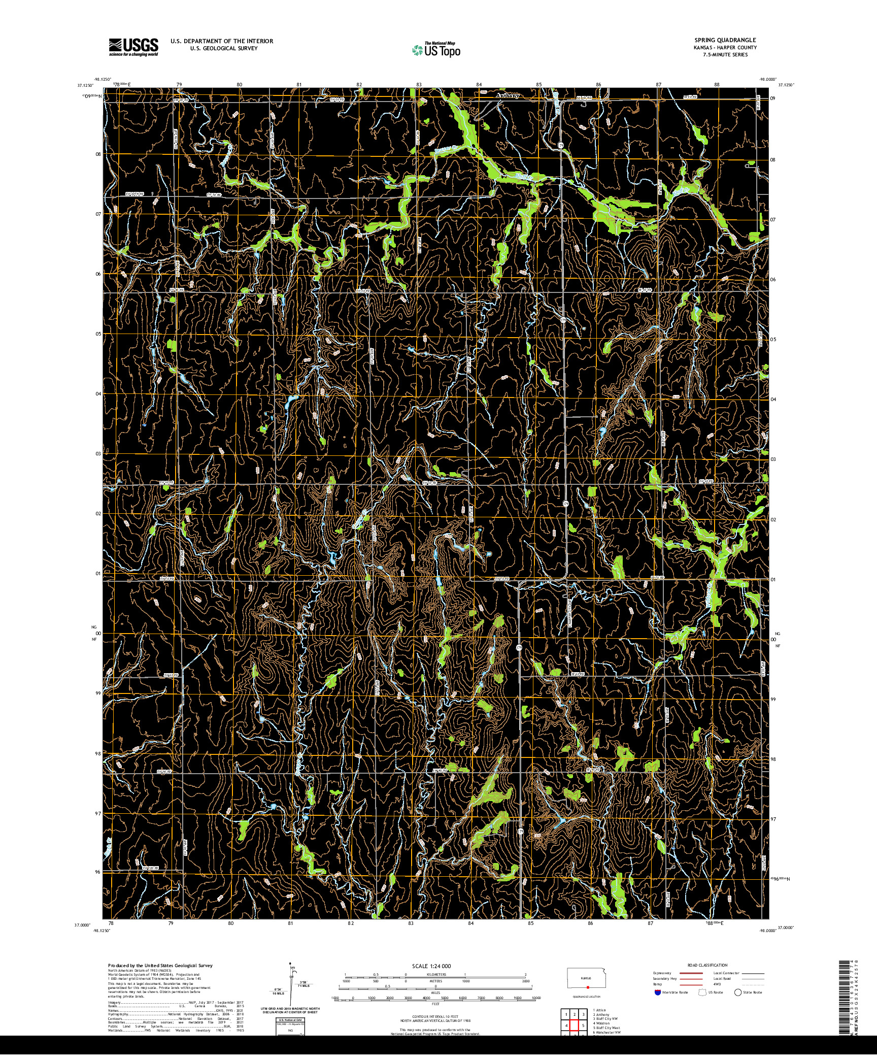 US TOPO 7.5-MINUTE MAP FOR SPRING, KS