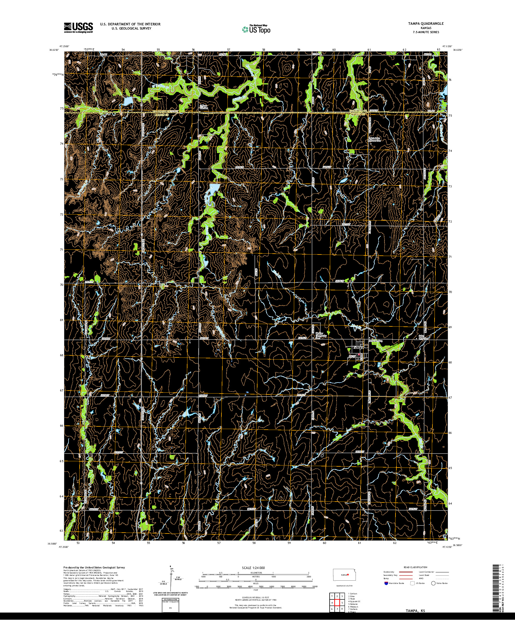 US TOPO 7.5-MINUTE MAP FOR TAMPA, KS