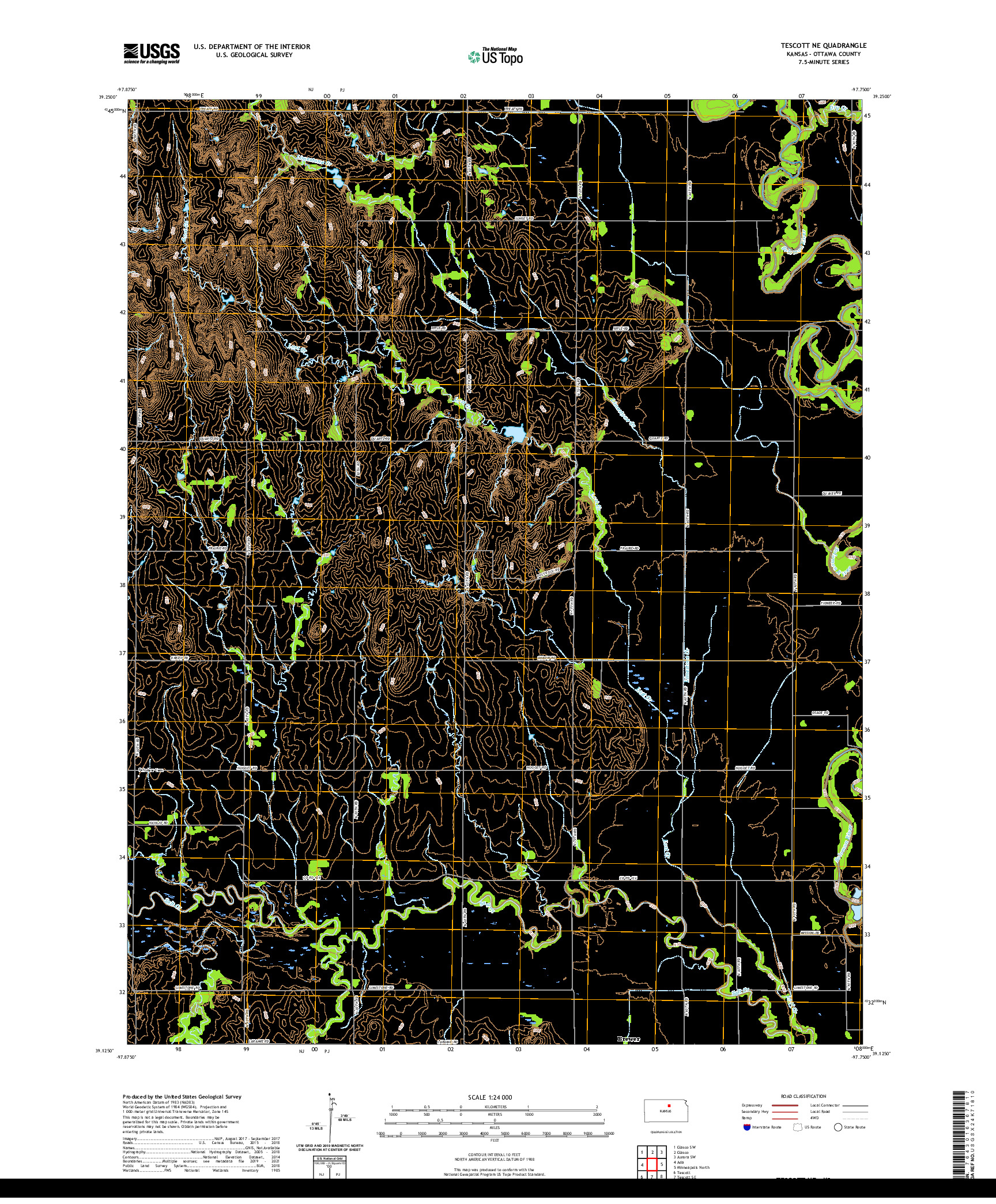 US TOPO 7.5-MINUTE MAP FOR TESCOTT NE, KS