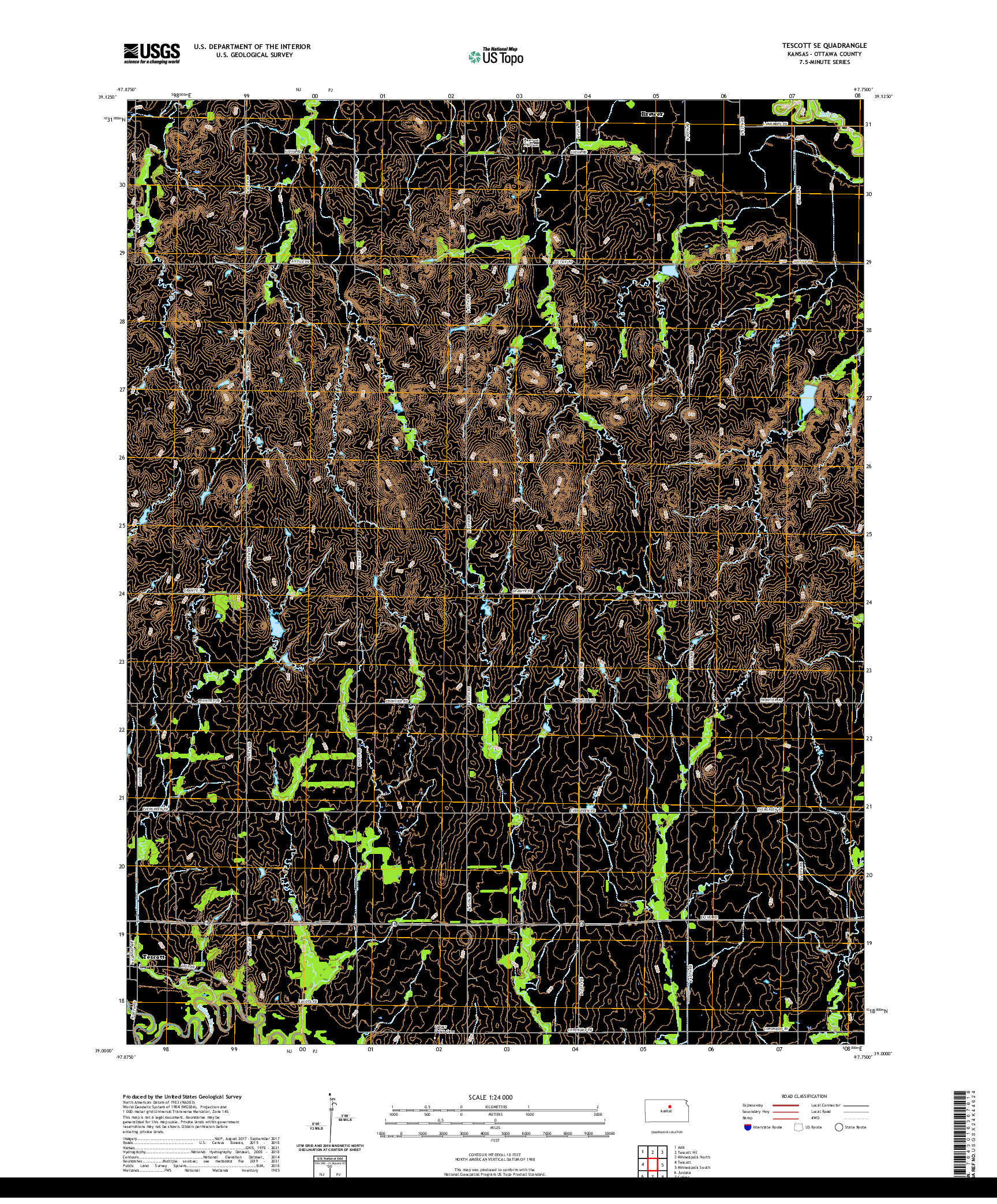 US TOPO 7.5-MINUTE MAP FOR TESCOTT SE, KS