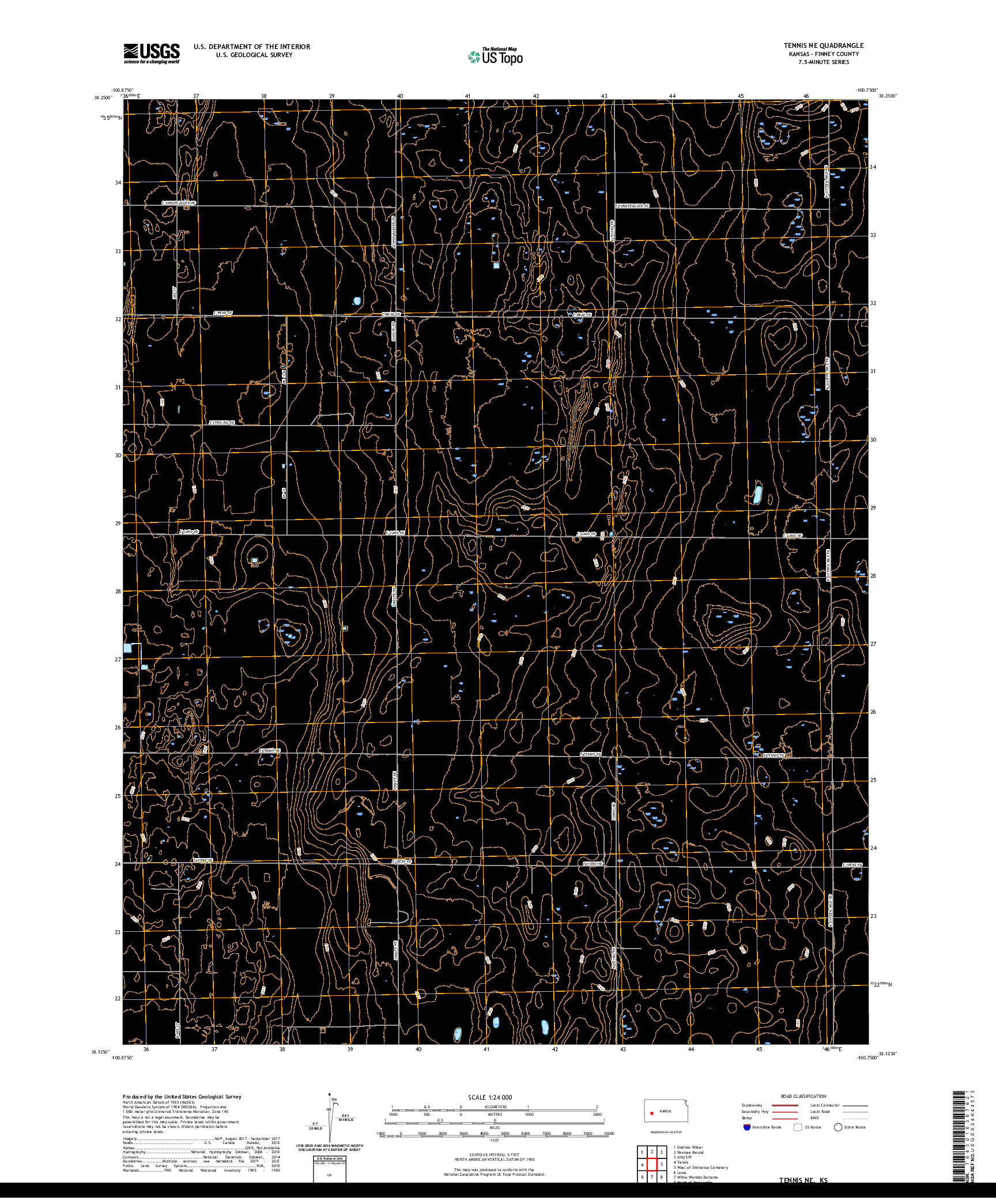 US TOPO 7.5-MINUTE MAP FOR TENNIS NE, KS