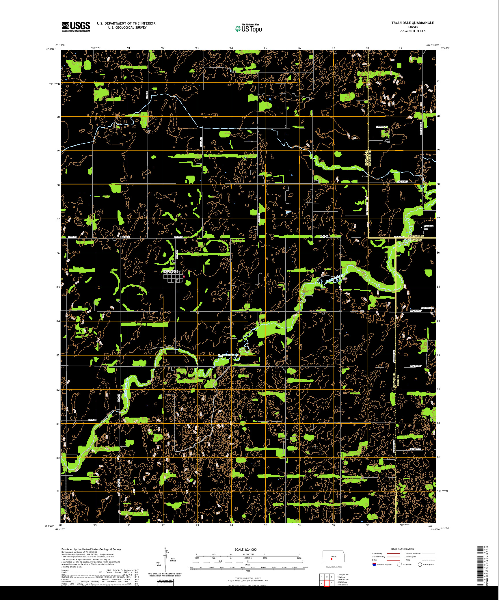 US TOPO 7.5-MINUTE MAP FOR TROUSDALE, KS