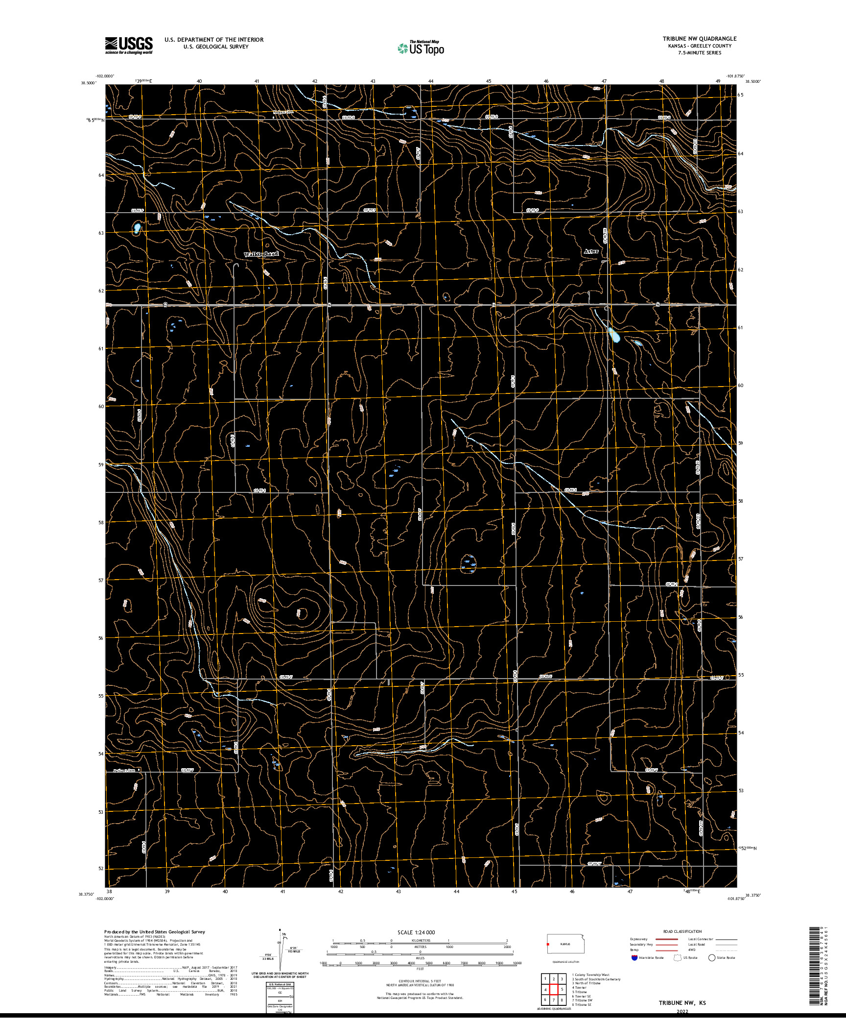 US TOPO 7.5-MINUTE MAP FOR TRIBUNE NW, KS