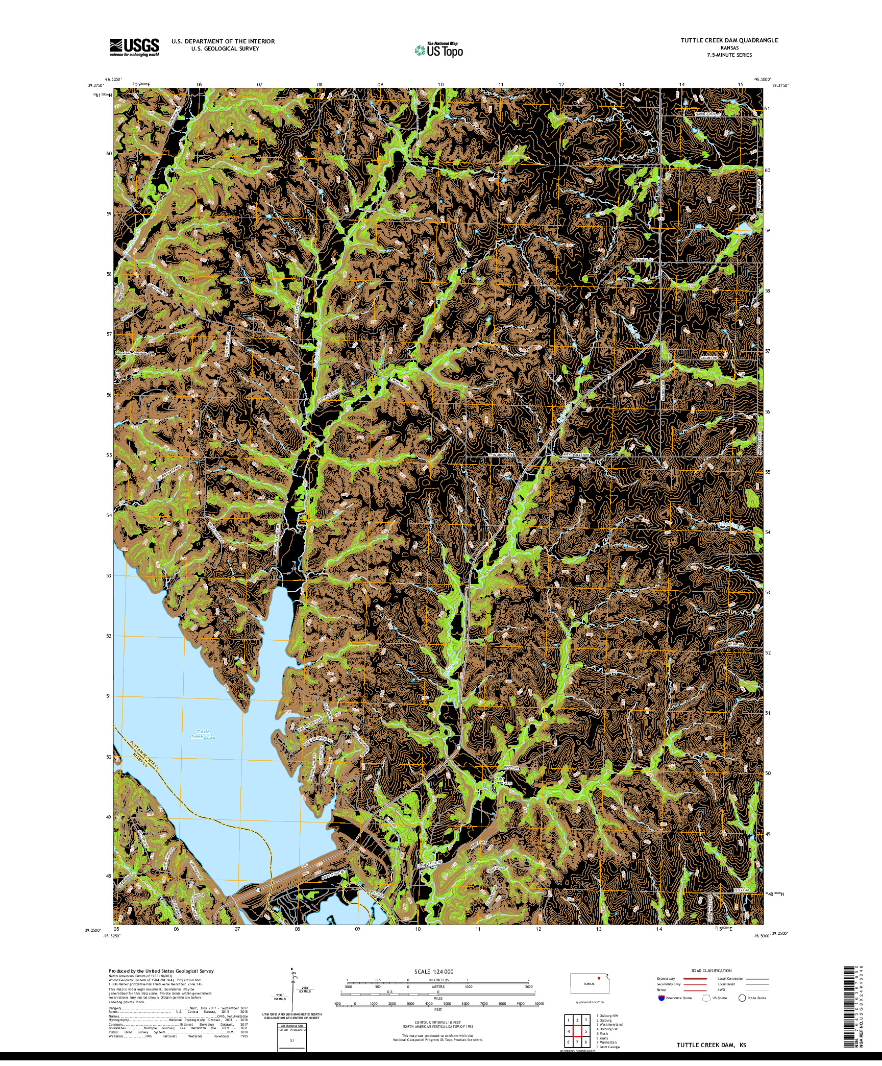 US TOPO 7.5-MINUTE MAP FOR TUTTLE CREEK DAM, KS