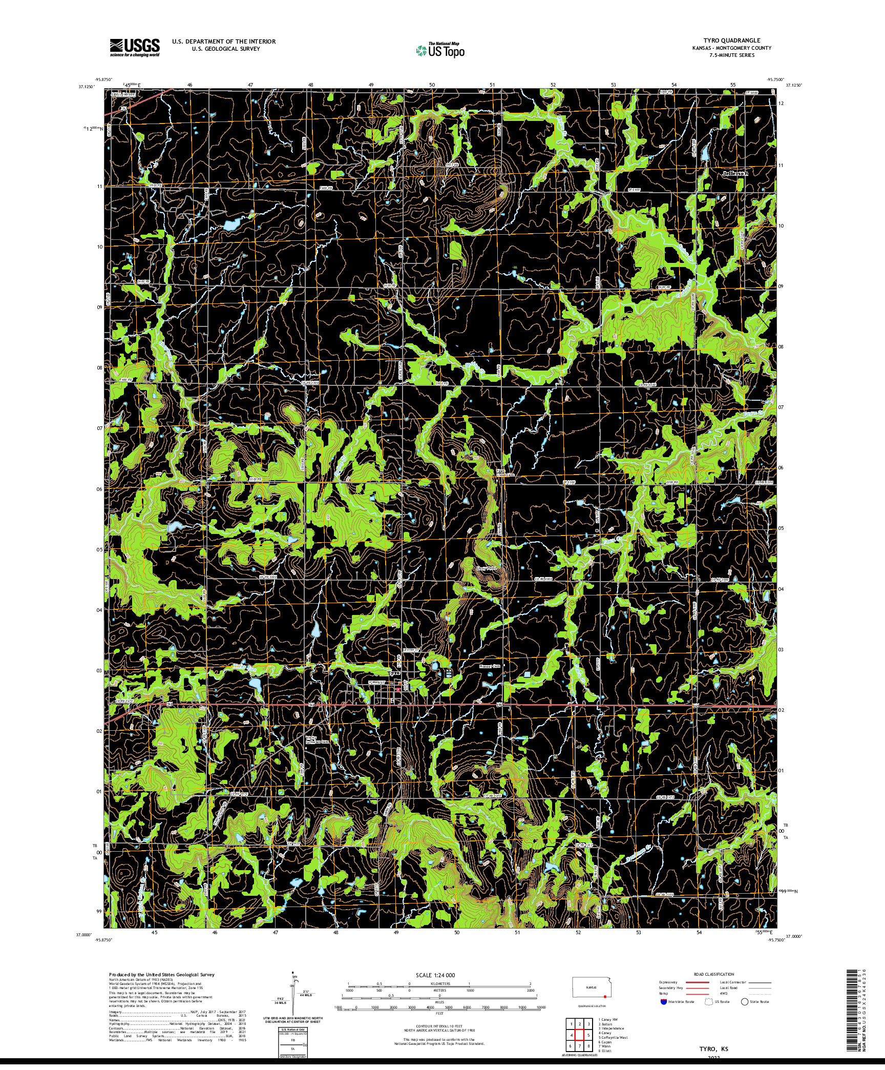 US TOPO 7.5-MINUTE MAP FOR TYRO, KS