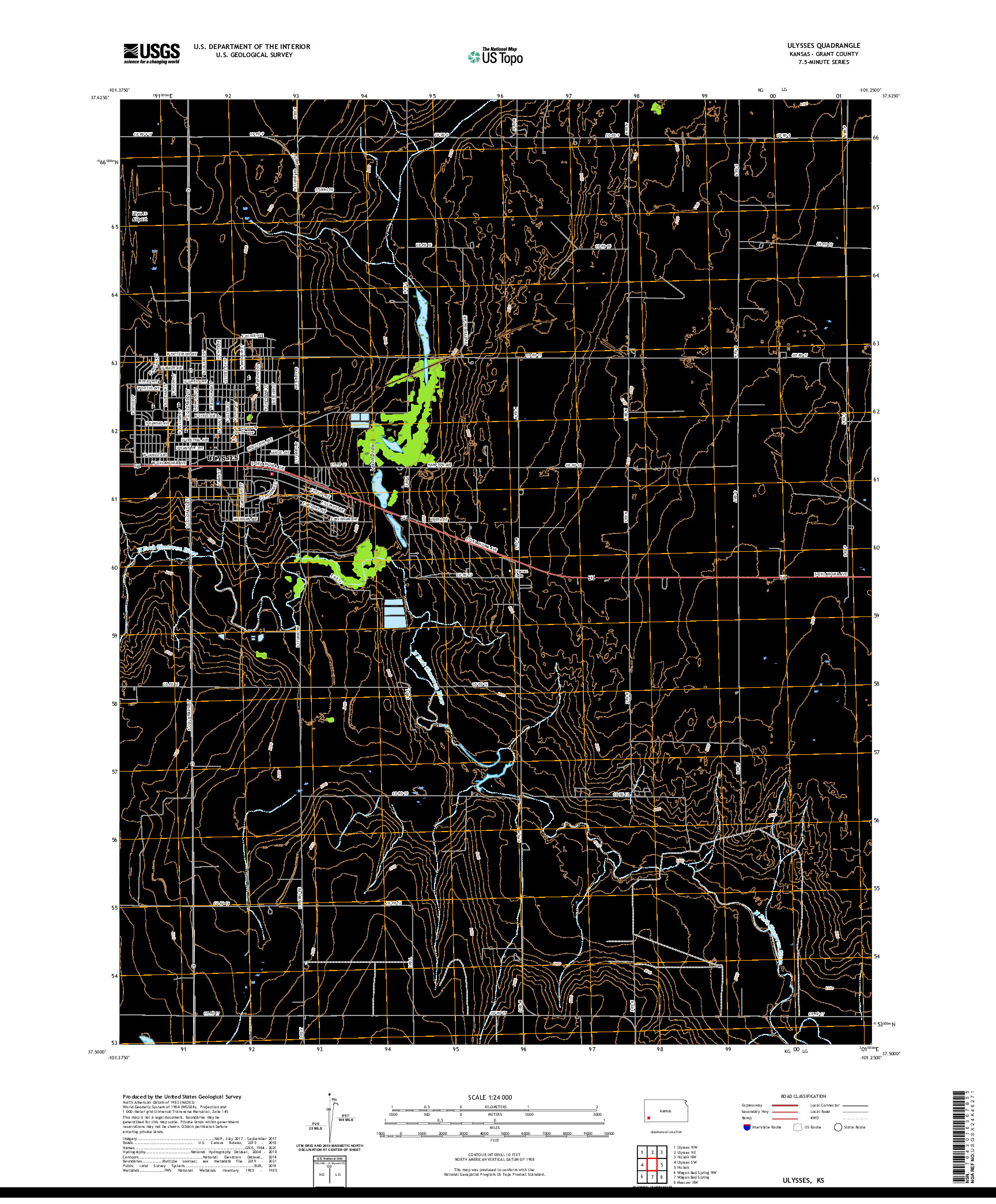 US TOPO 7.5-MINUTE MAP FOR ULYSSES, KS