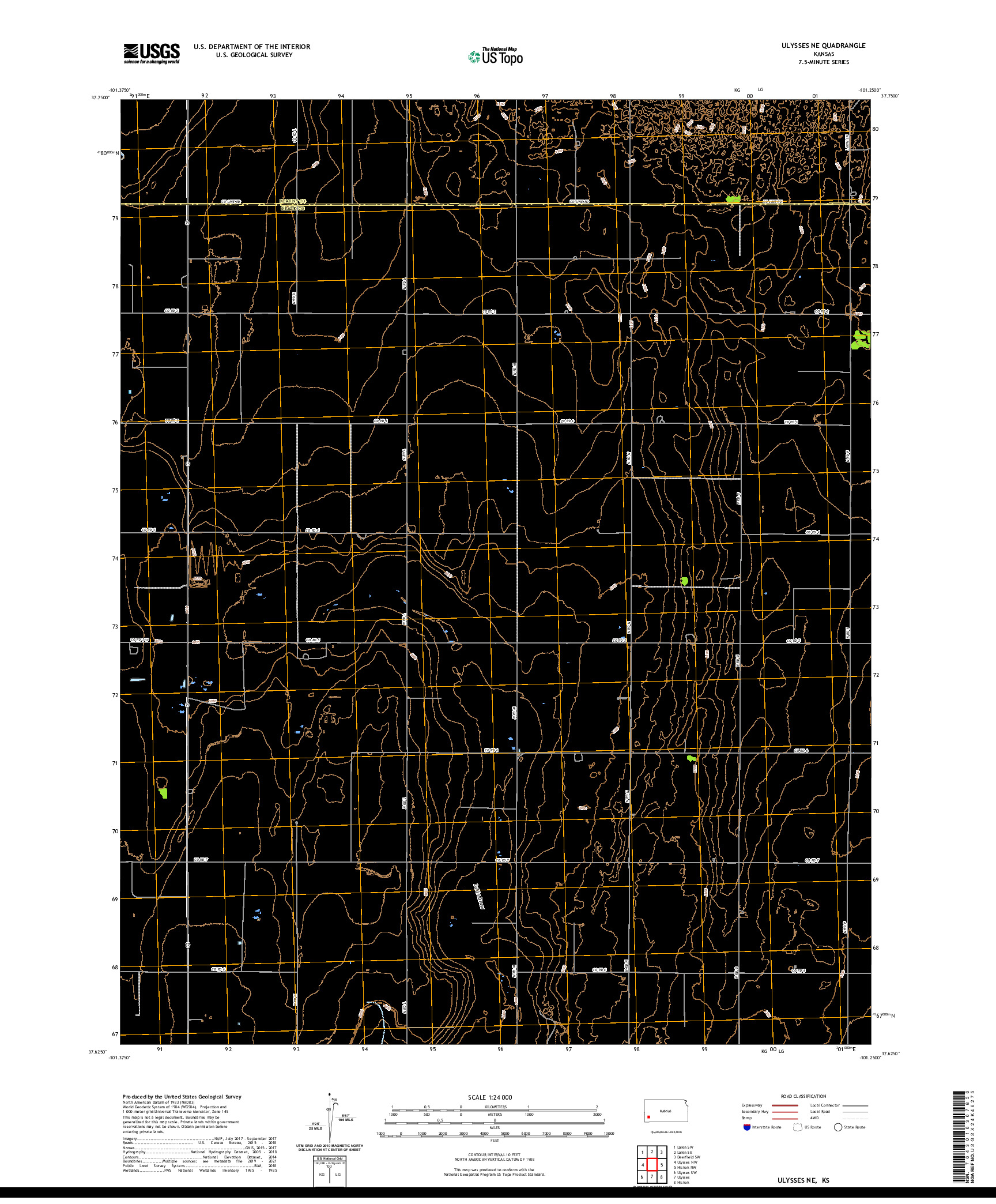 US TOPO 7.5-MINUTE MAP FOR ULYSSES NE, KS