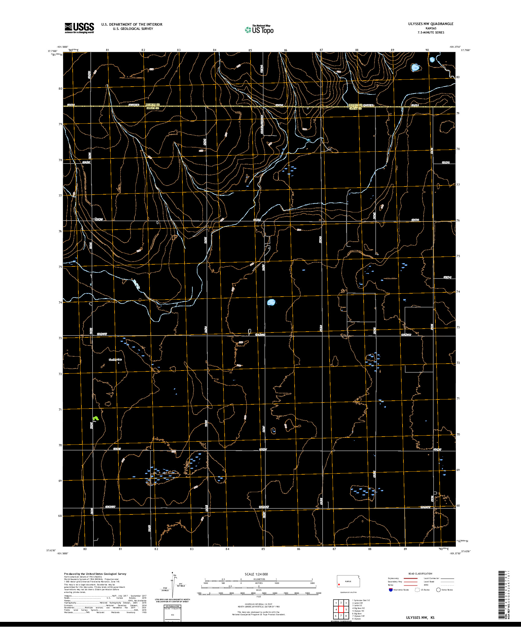 US TOPO 7.5-MINUTE MAP FOR ULYSSES NW, KS