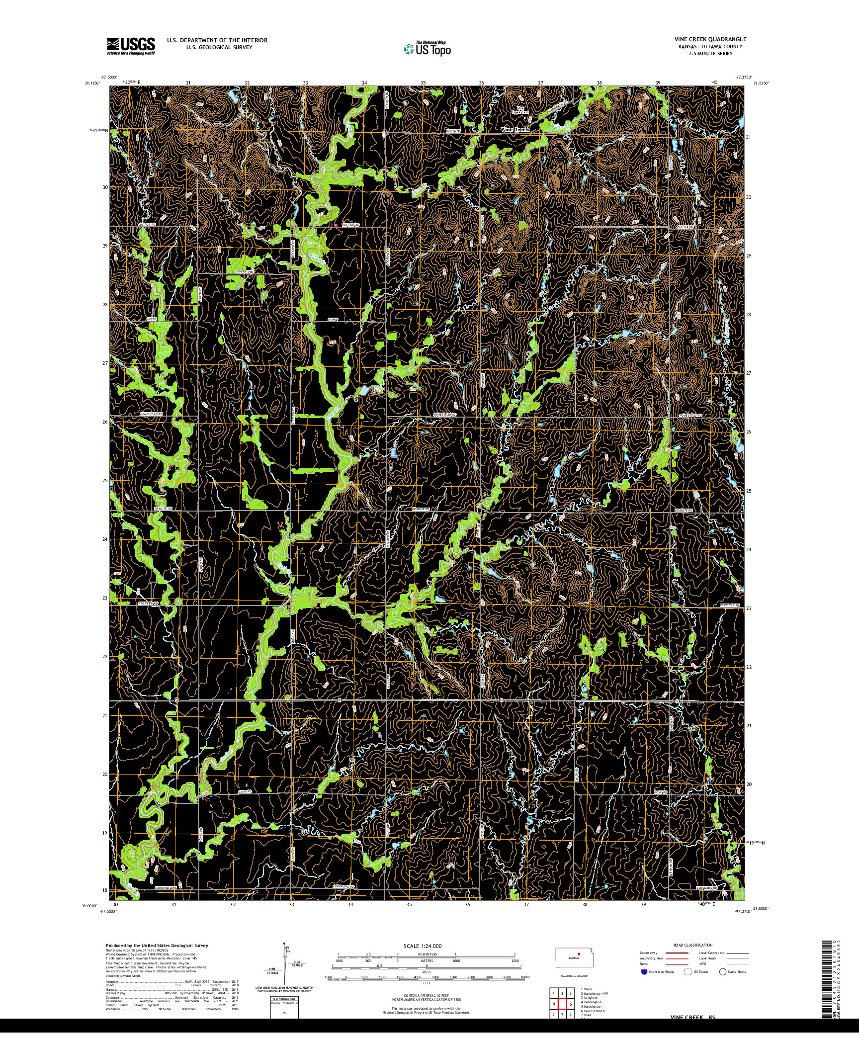 US TOPO 7.5-MINUTE MAP FOR VINE CREEK, KS