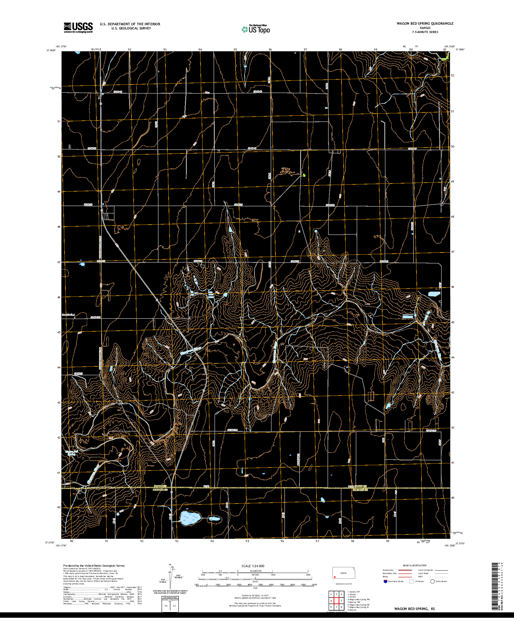US TOPO 7.5-MINUTE MAP FOR WAGON BED SPRING, KS