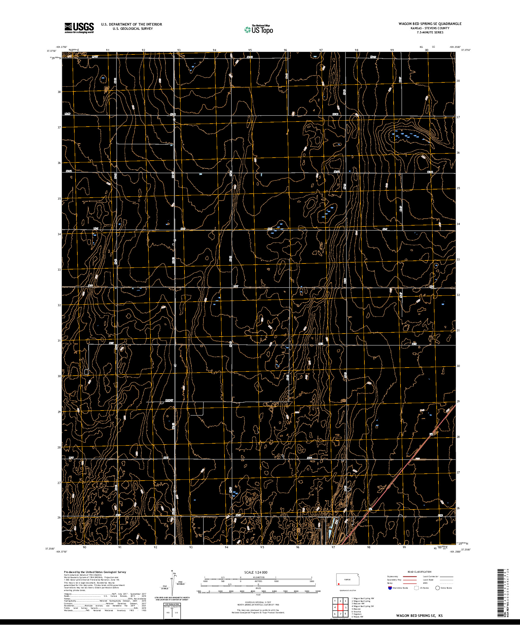 US TOPO 7.5-MINUTE MAP FOR WAGON BED SPRING SE, KS