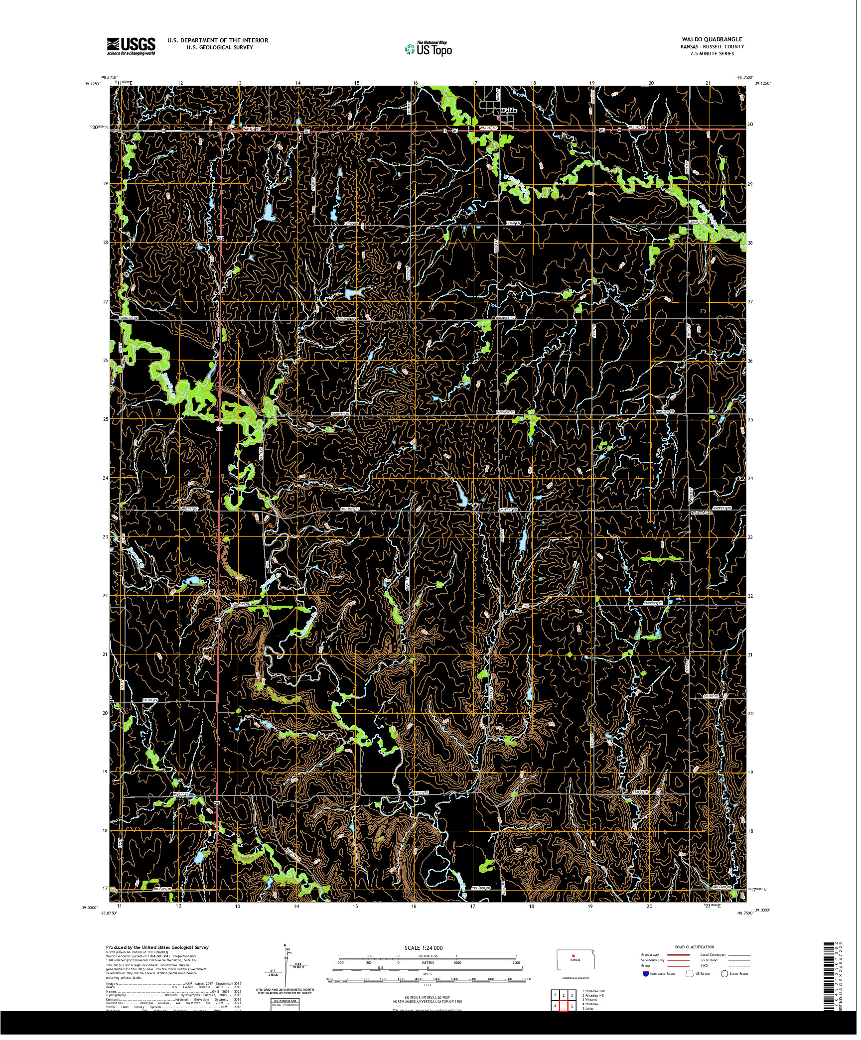 US TOPO 7.5-MINUTE MAP FOR WALDO, KS