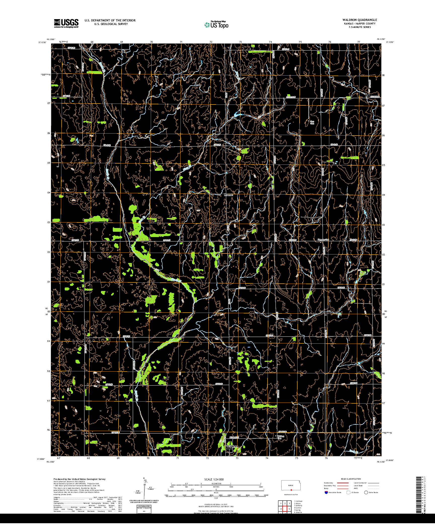 US TOPO 7.5-MINUTE MAP FOR WALDRON, KS