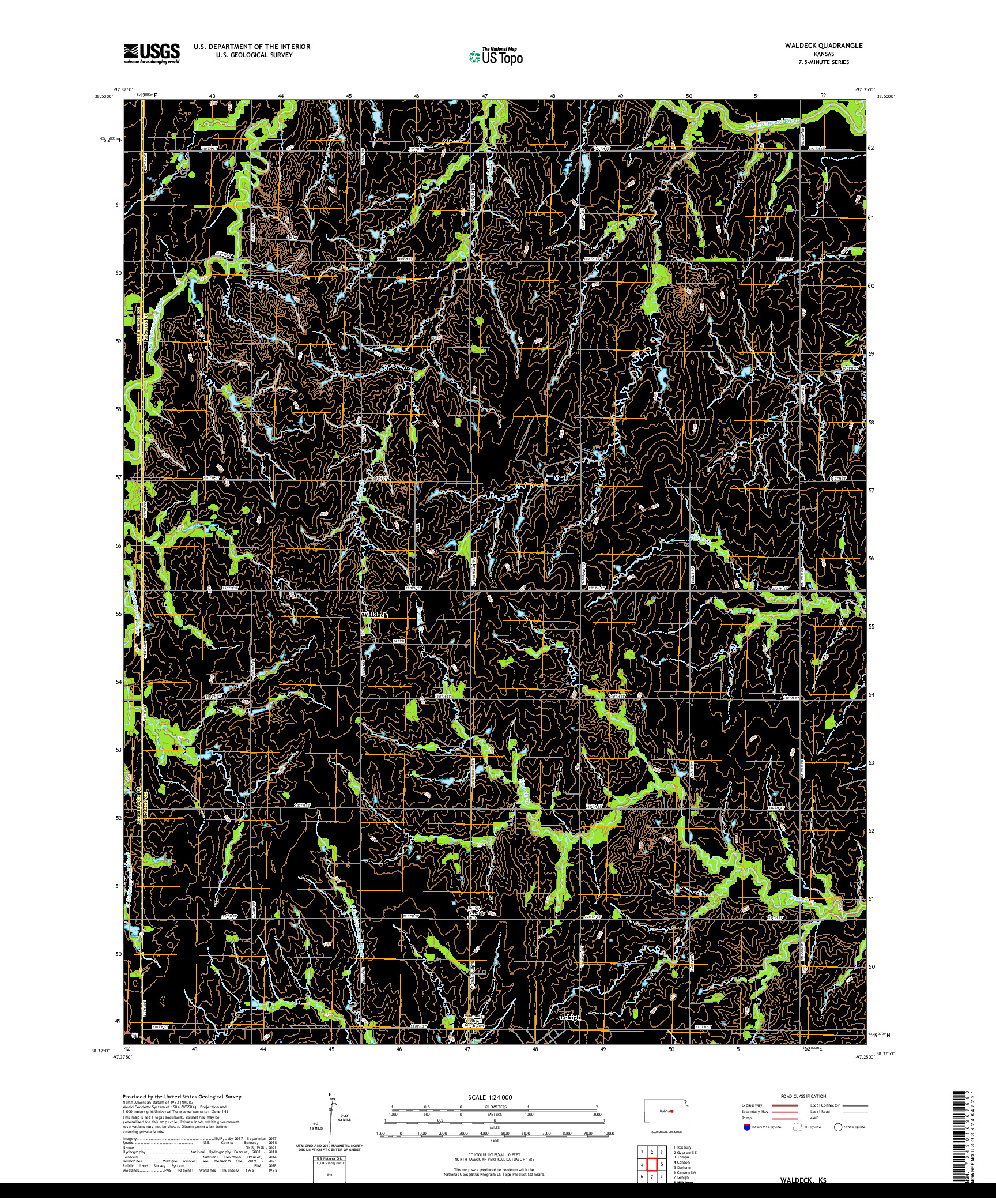 US TOPO 7.5-MINUTE MAP FOR WALDECK, KS