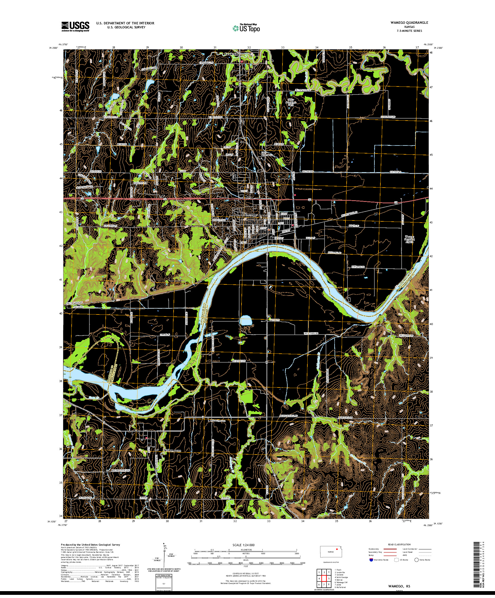 US TOPO 7.5-MINUTE MAP FOR WAMEGO, KS