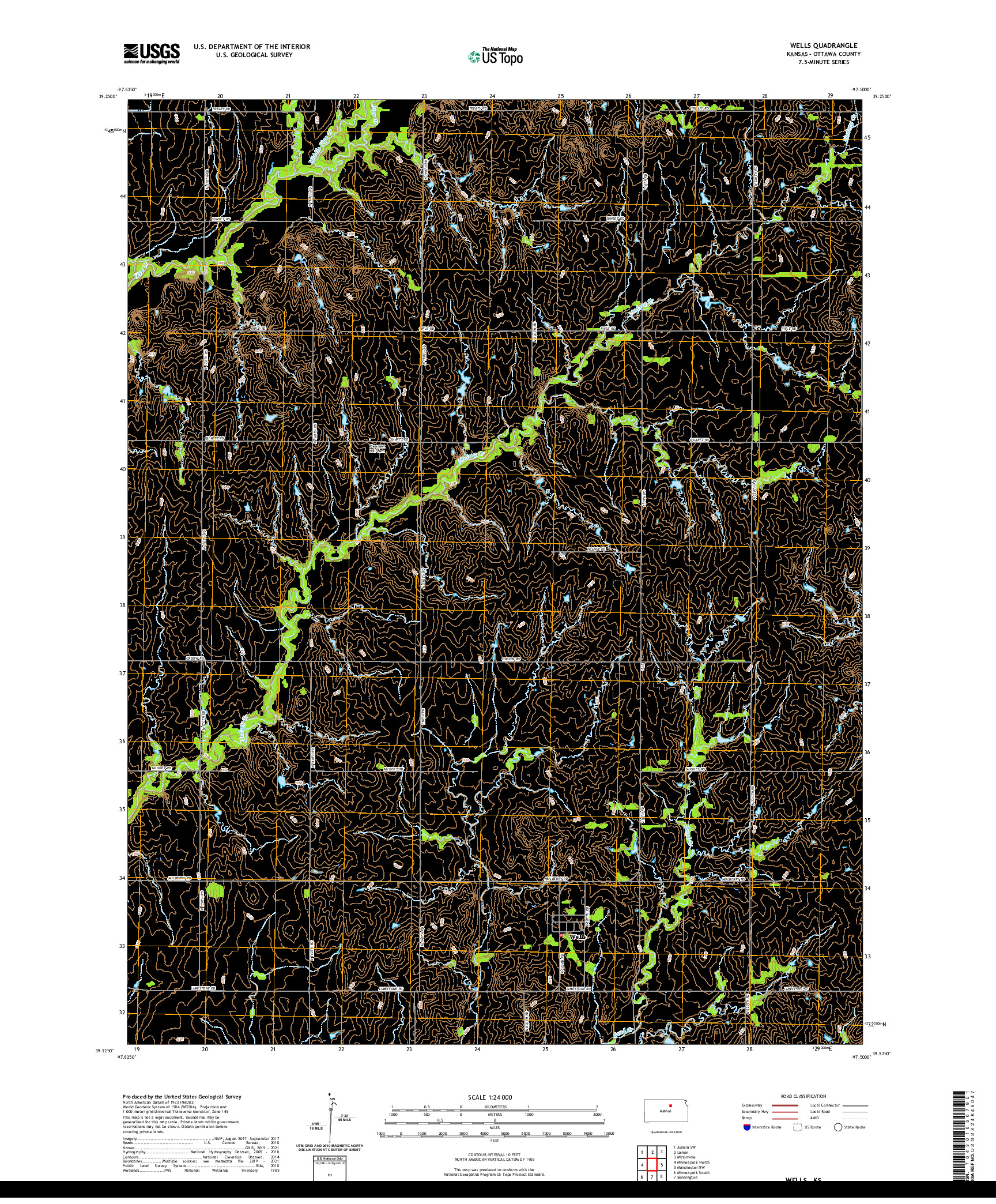 US TOPO 7.5-MINUTE MAP FOR WELLS, KS
