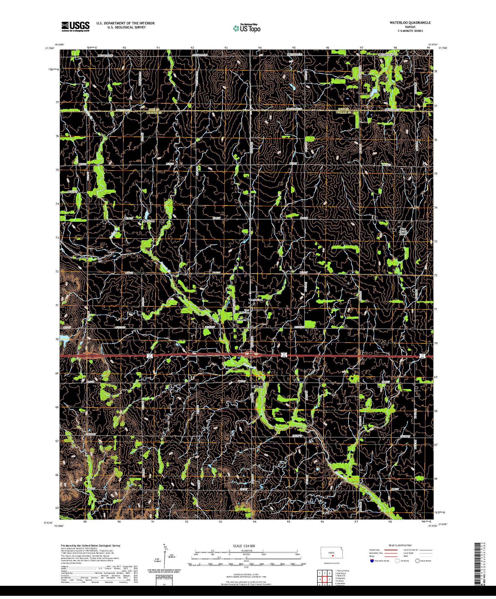 US TOPO 7.5-MINUTE MAP FOR WATERLOO, KS