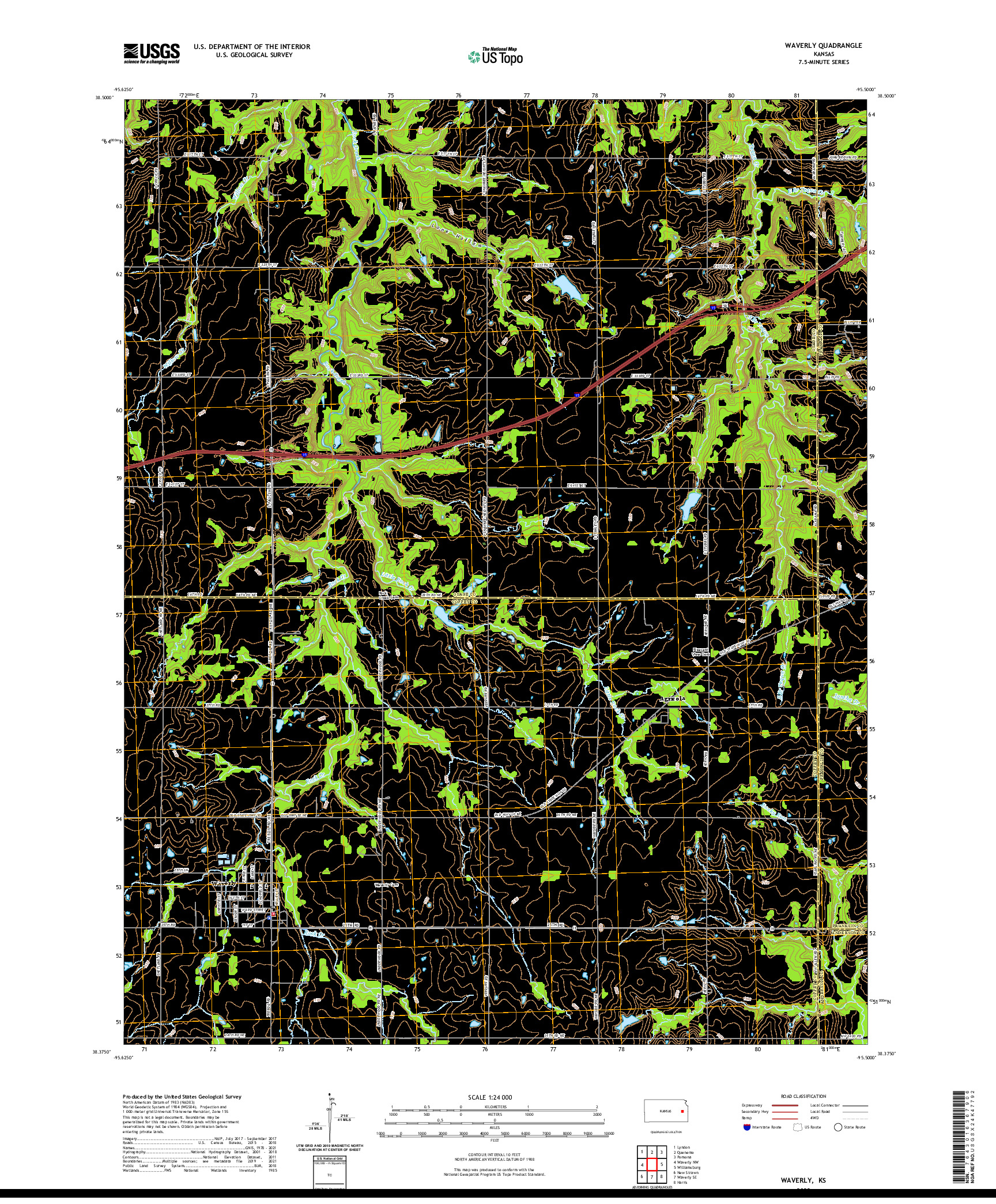 US TOPO 7.5-MINUTE MAP FOR WAVERLY, KS