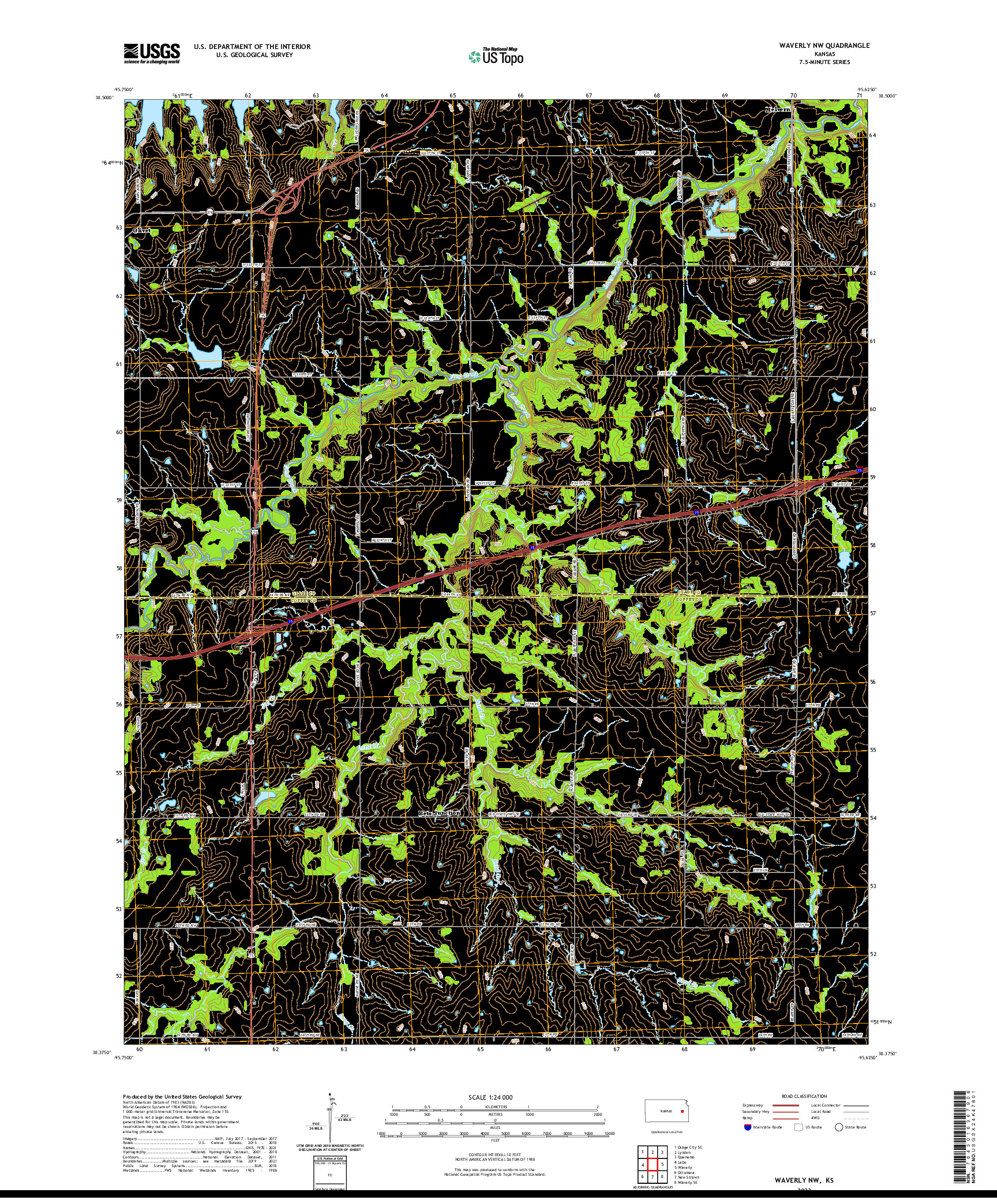 US TOPO 7.5-MINUTE MAP FOR WAVERLY NW, KS