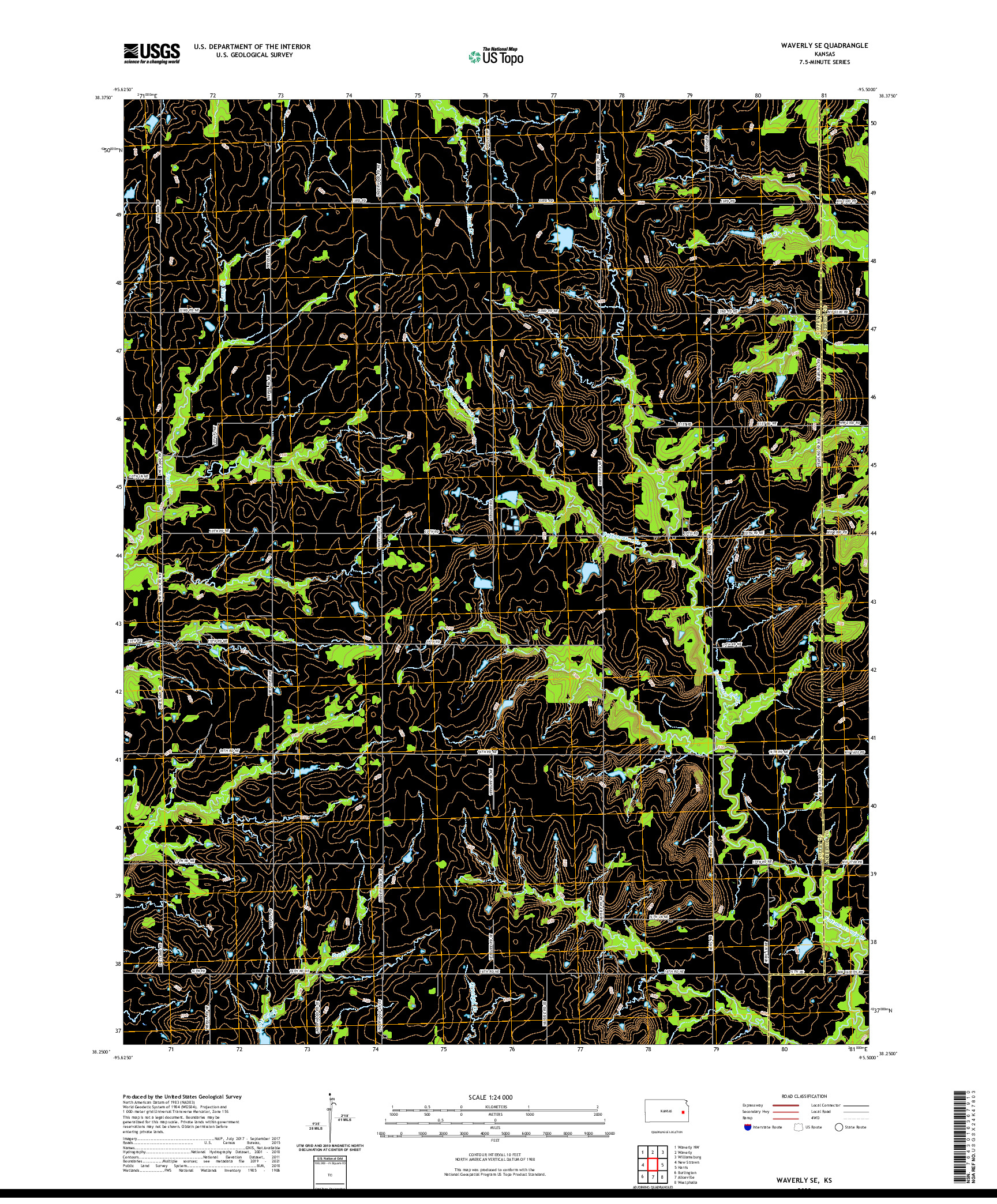 US TOPO 7.5-MINUTE MAP FOR WAVERLY SE, KS