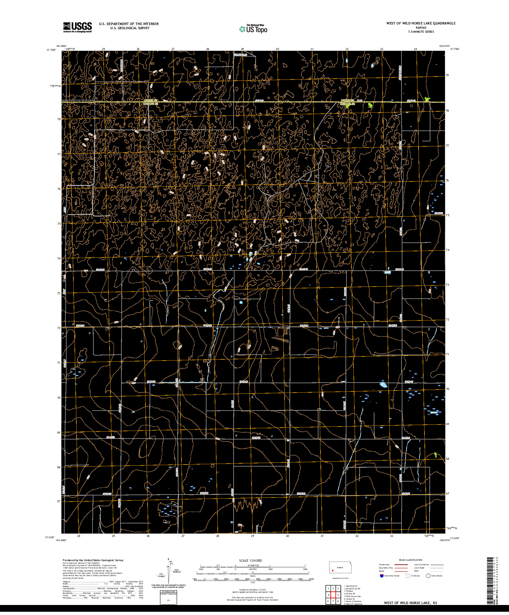 US TOPO 7.5-MINUTE MAP FOR WEST OF WILD HORSE LAKE, KS