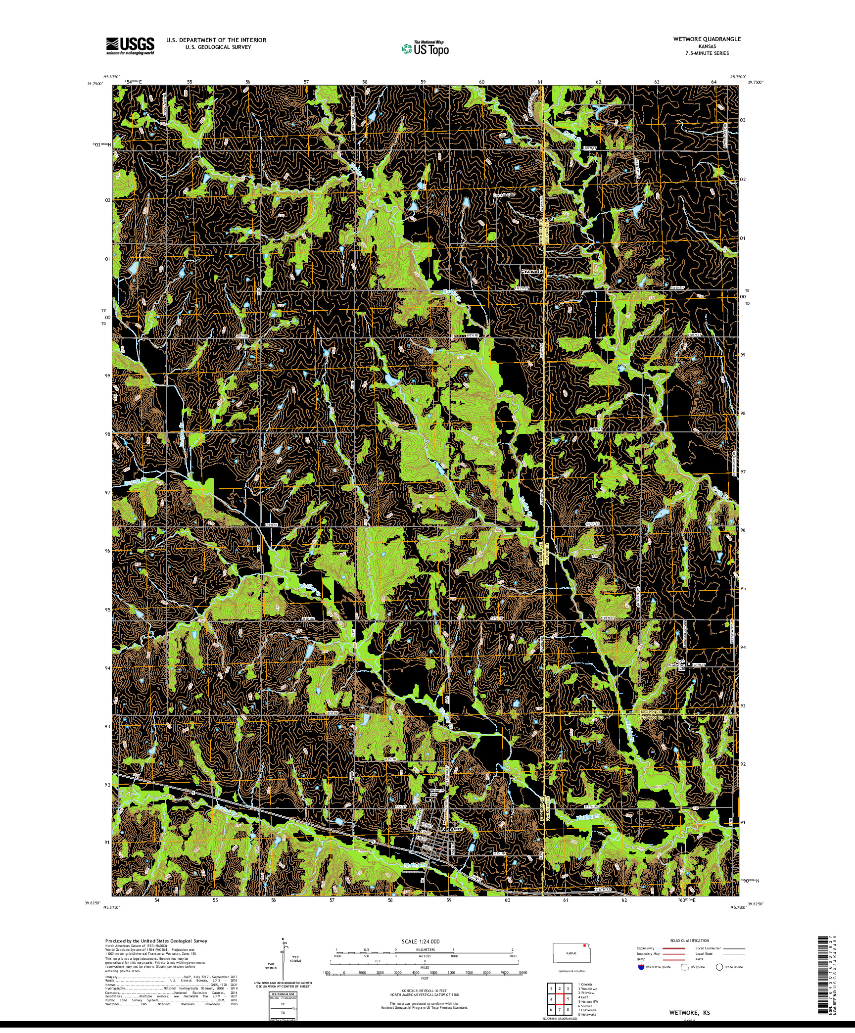 US TOPO 7.5-MINUTE MAP FOR WETMORE, KS