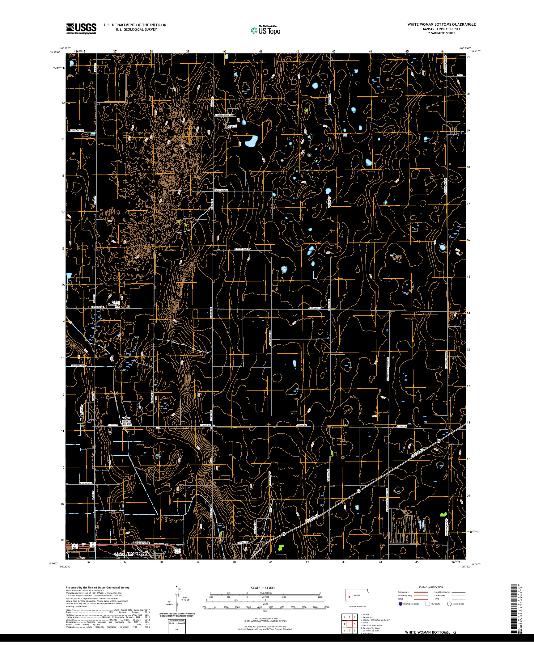 US TOPO 7.5-MINUTE MAP FOR WHITE WOMAN BOTTOMS, KS