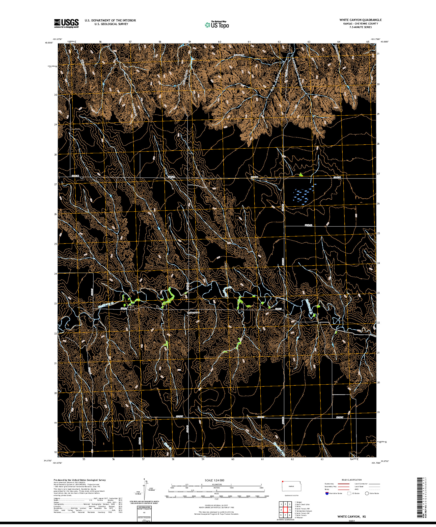 US TOPO 7.5-MINUTE MAP FOR WHITE CANYON, KS