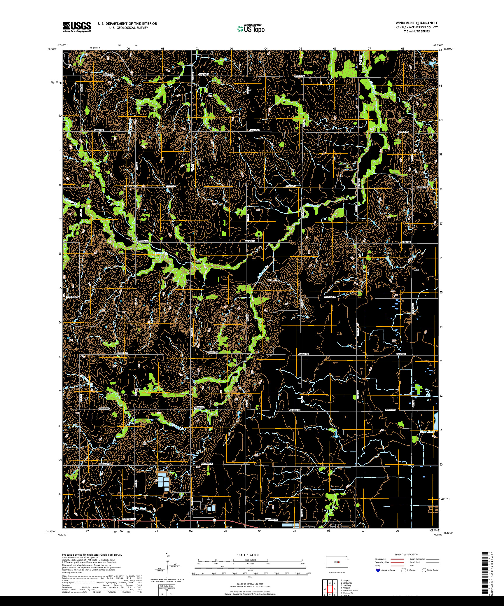 US TOPO 7.5-MINUTE MAP FOR WINDOM NE, KS