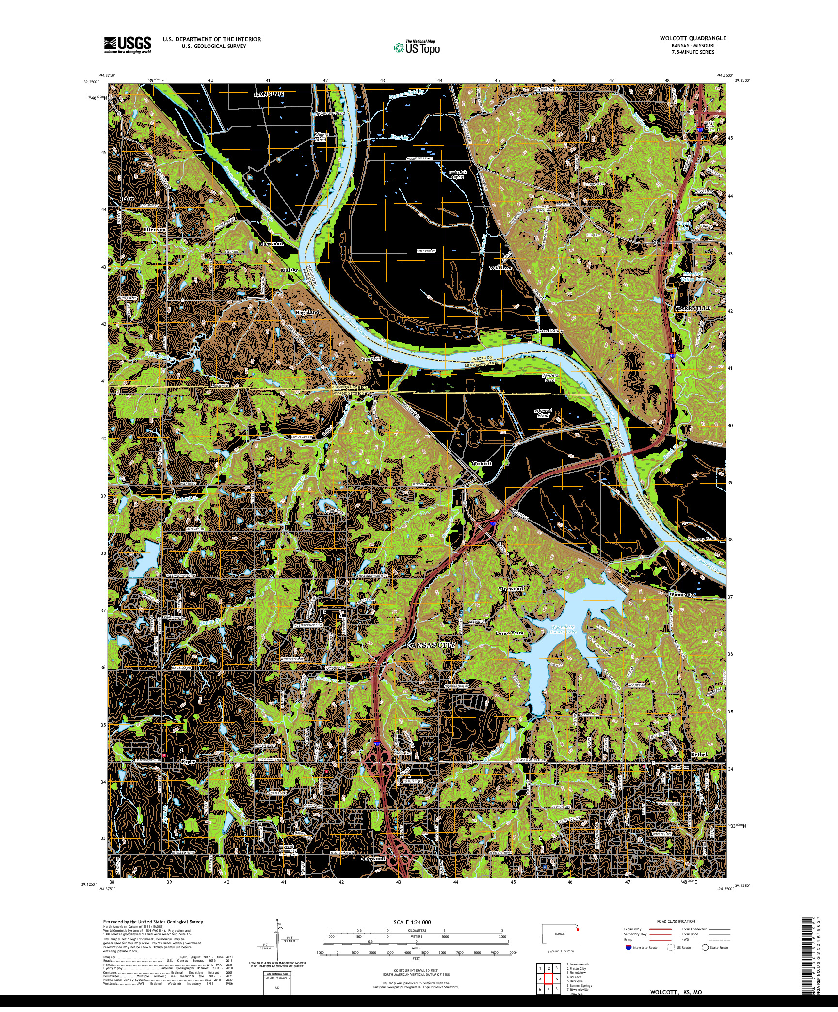 US TOPO 7.5-MINUTE MAP FOR WOLCOTT, KS,MO