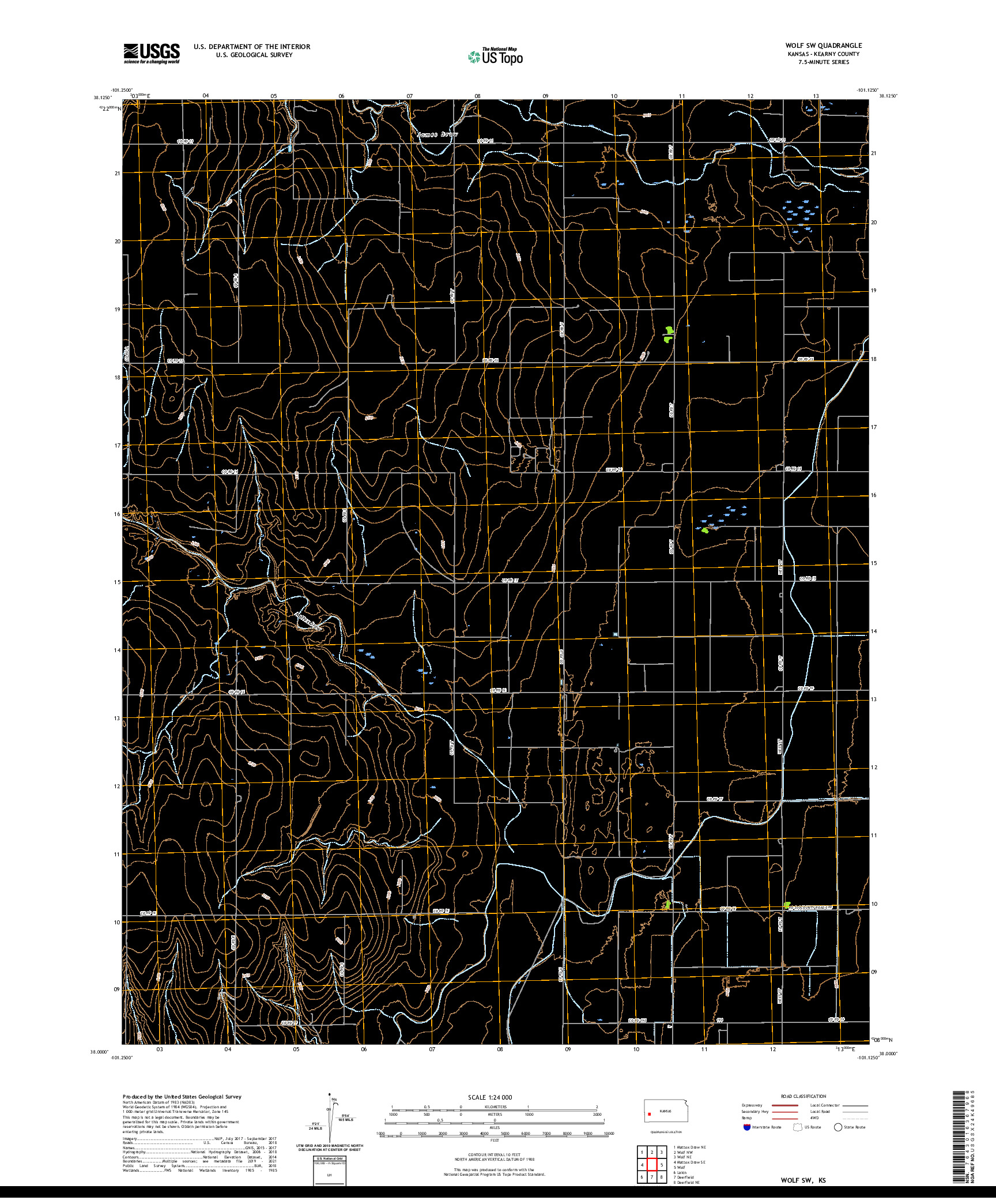 US TOPO 7.5-MINUTE MAP FOR WOLF SW, KS