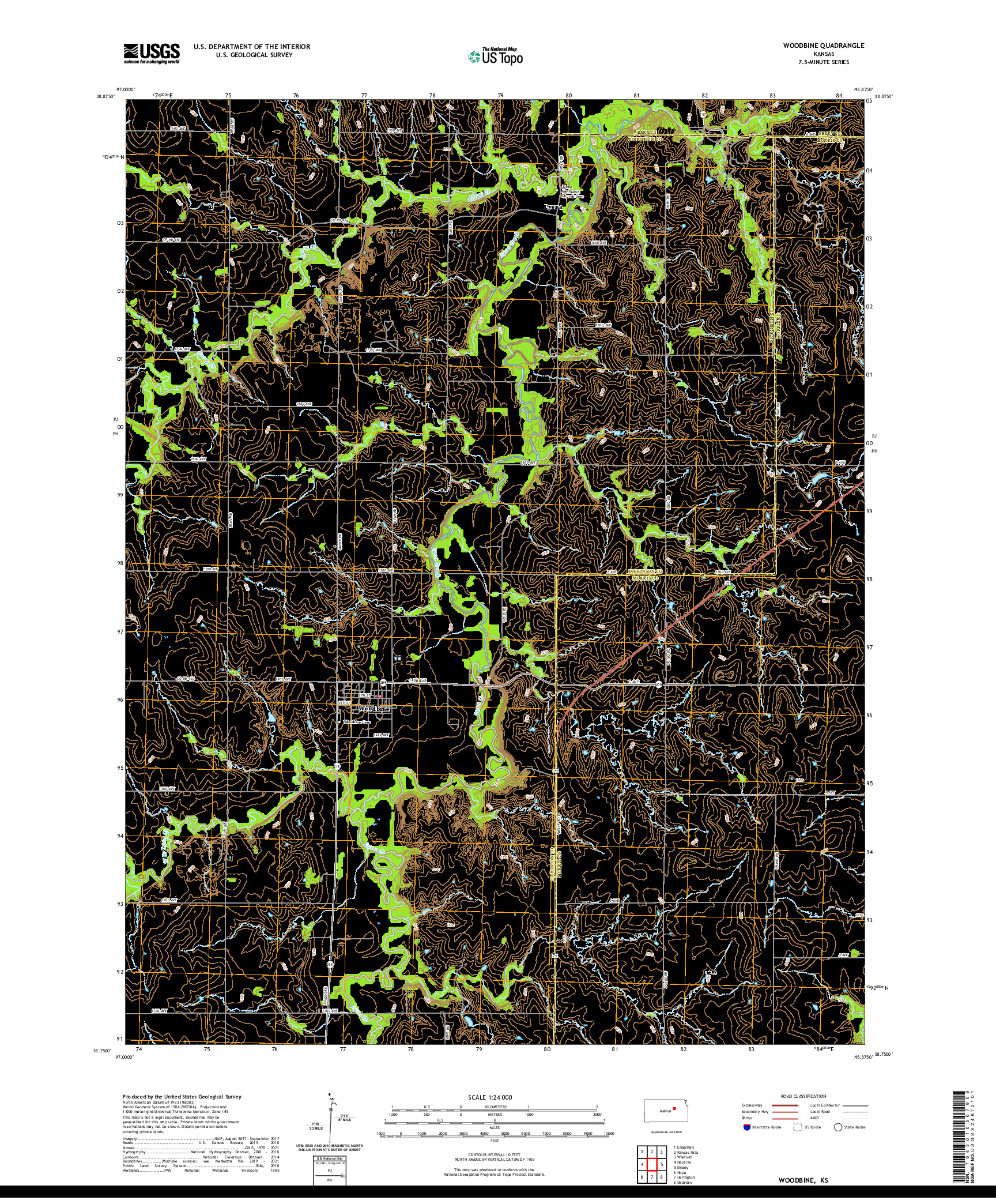 US TOPO 7.5-MINUTE MAP FOR WOODBINE, KS