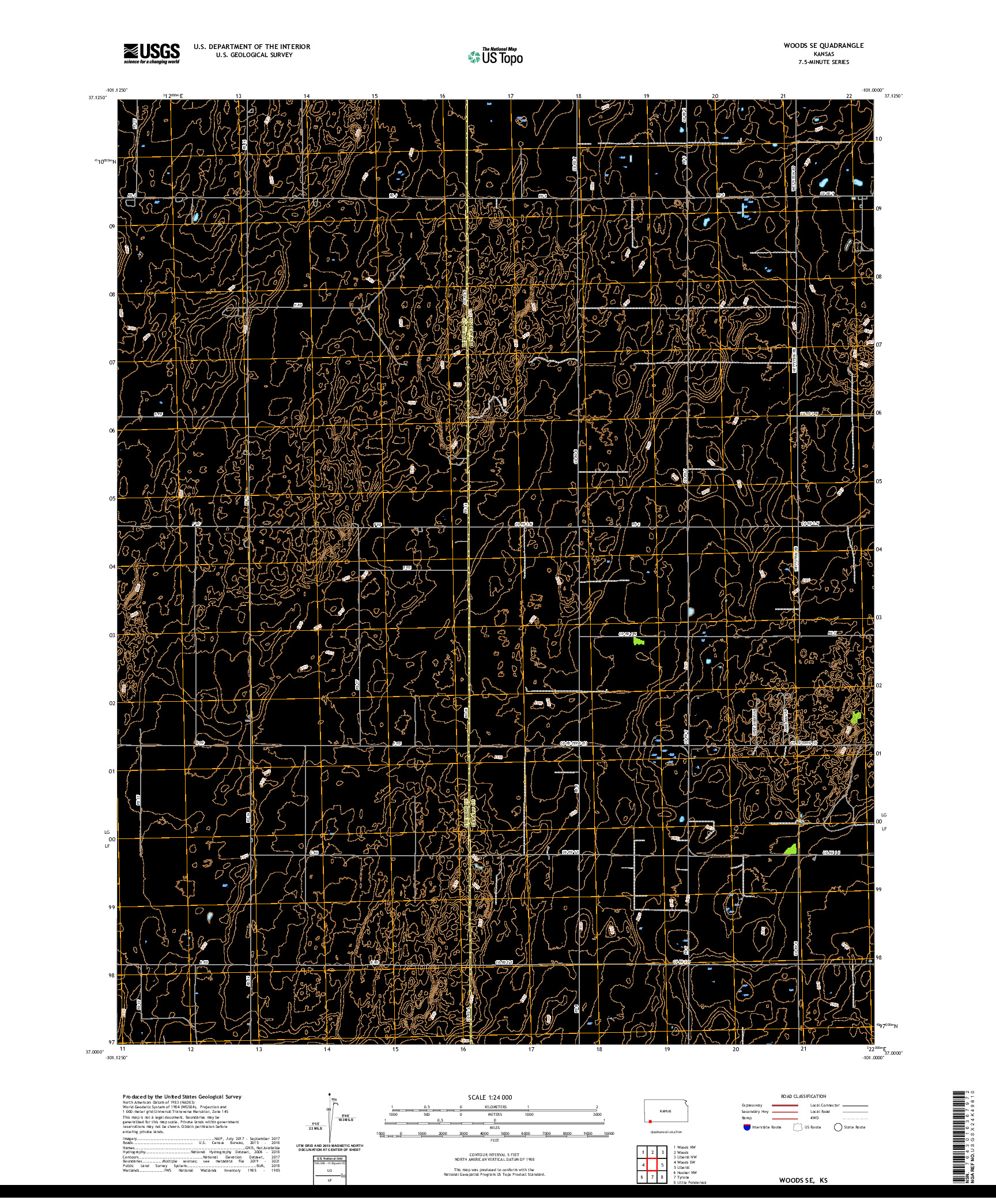 US TOPO 7.5-MINUTE MAP FOR WOODS SE, KS