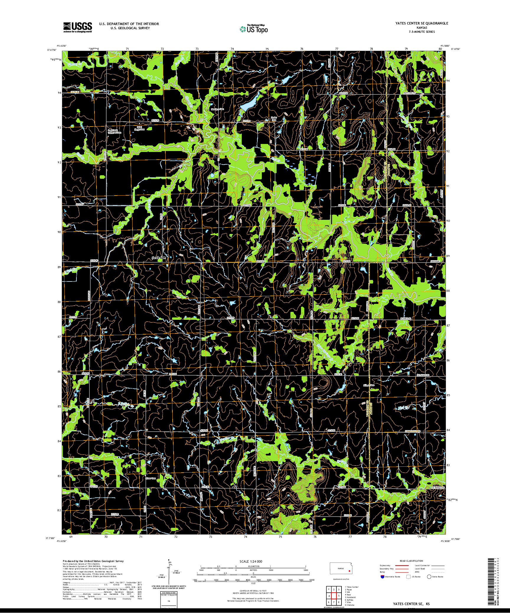 US TOPO 7.5-MINUTE MAP FOR YATES CENTER SE, KS