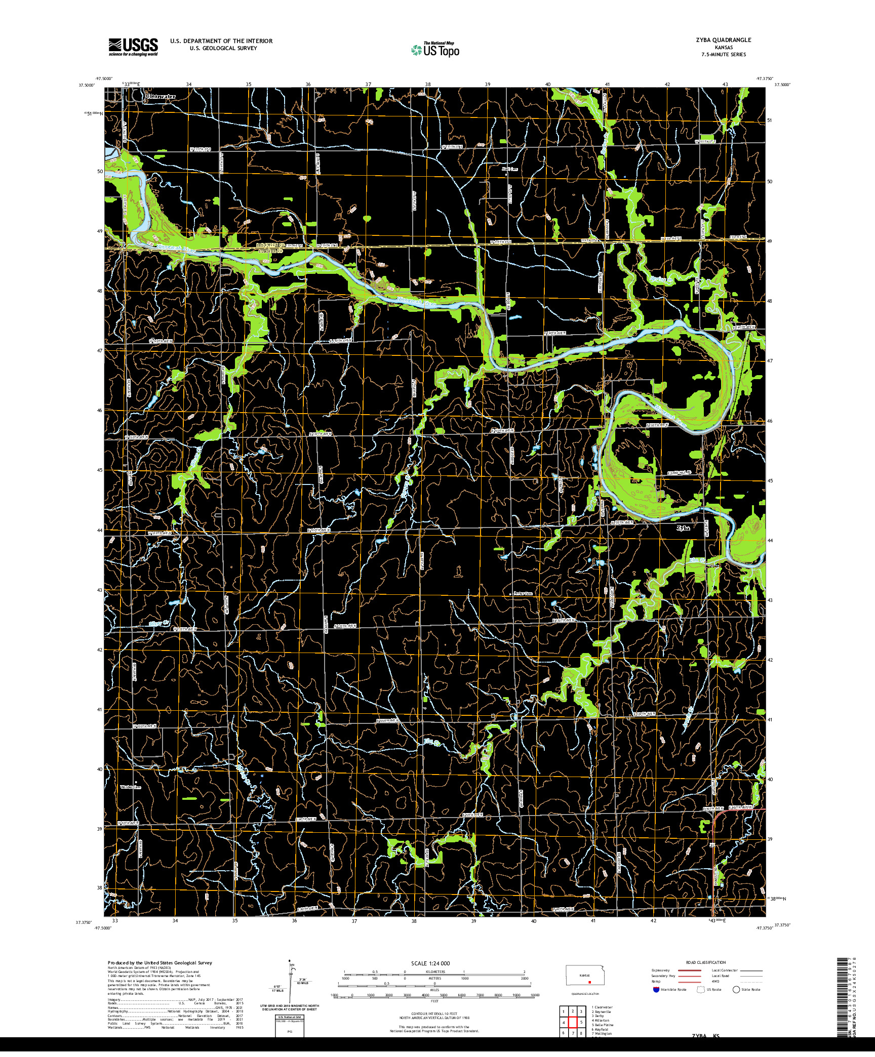 US TOPO 7.5-MINUTE MAP FOR ZYBA, KS