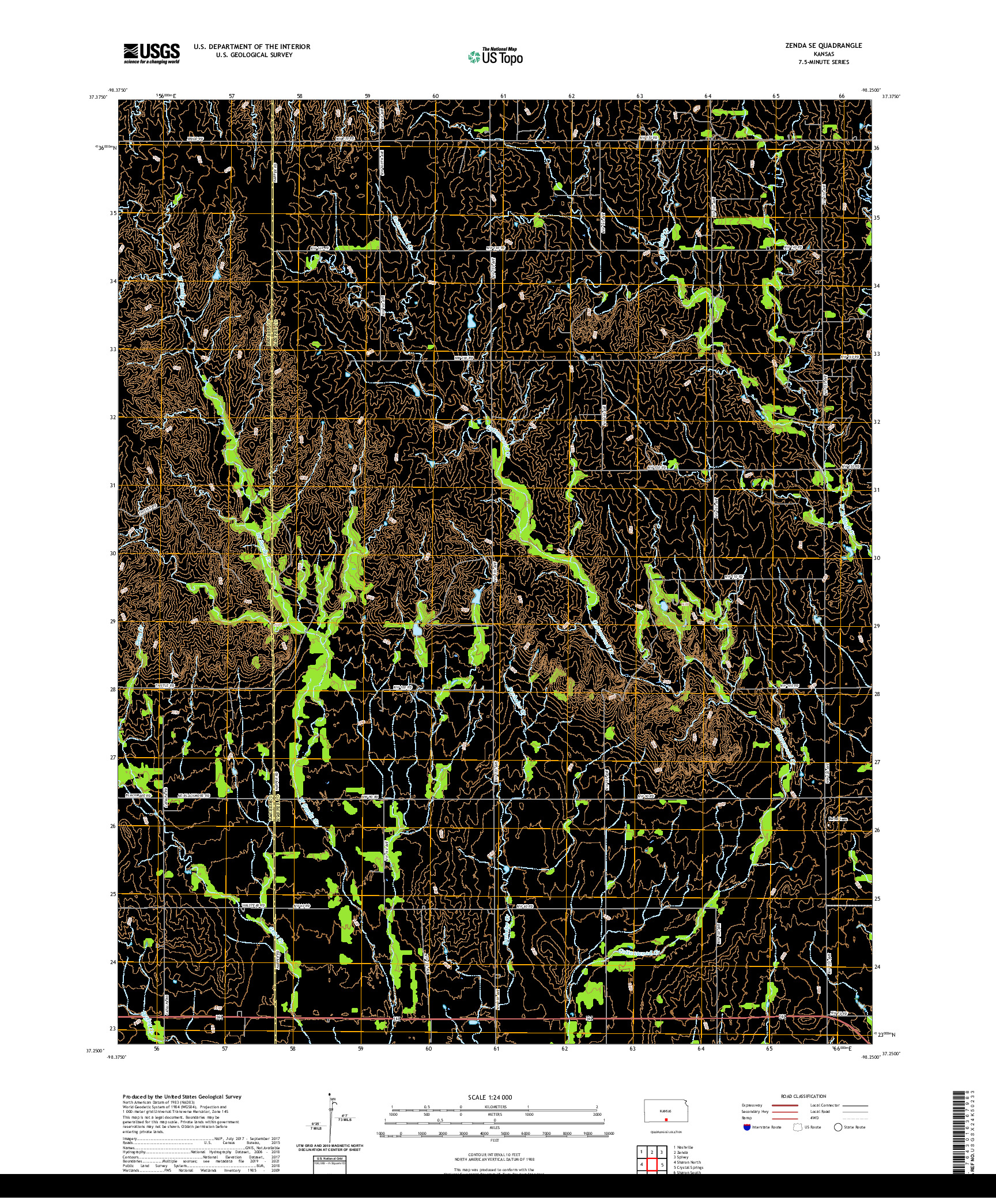 US TOPO 7.5-MINUTE MAP FOR ZENDA SE, KS