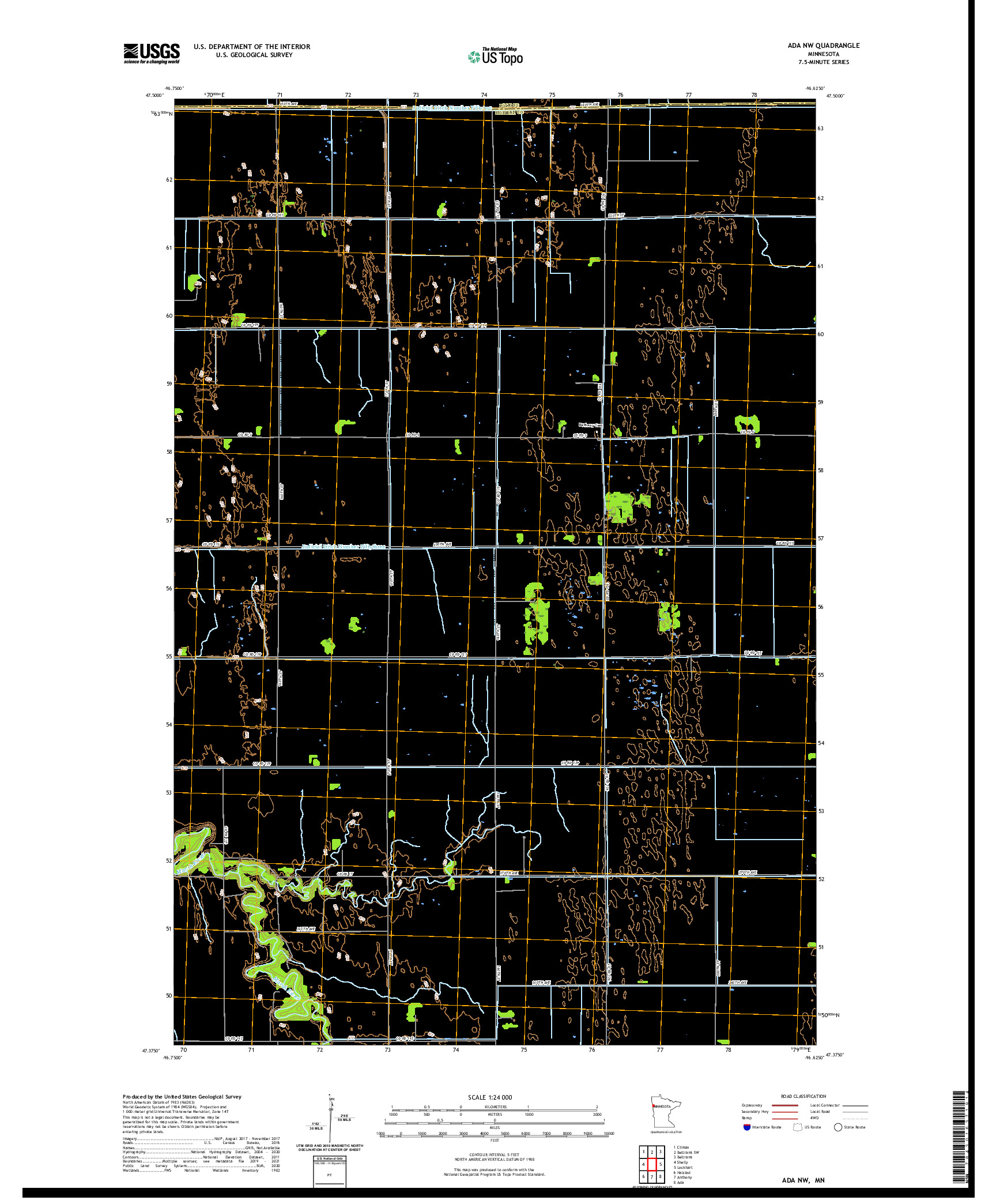 US TOPO 7.5-MINUTE MAP FOR ADA NW, MN