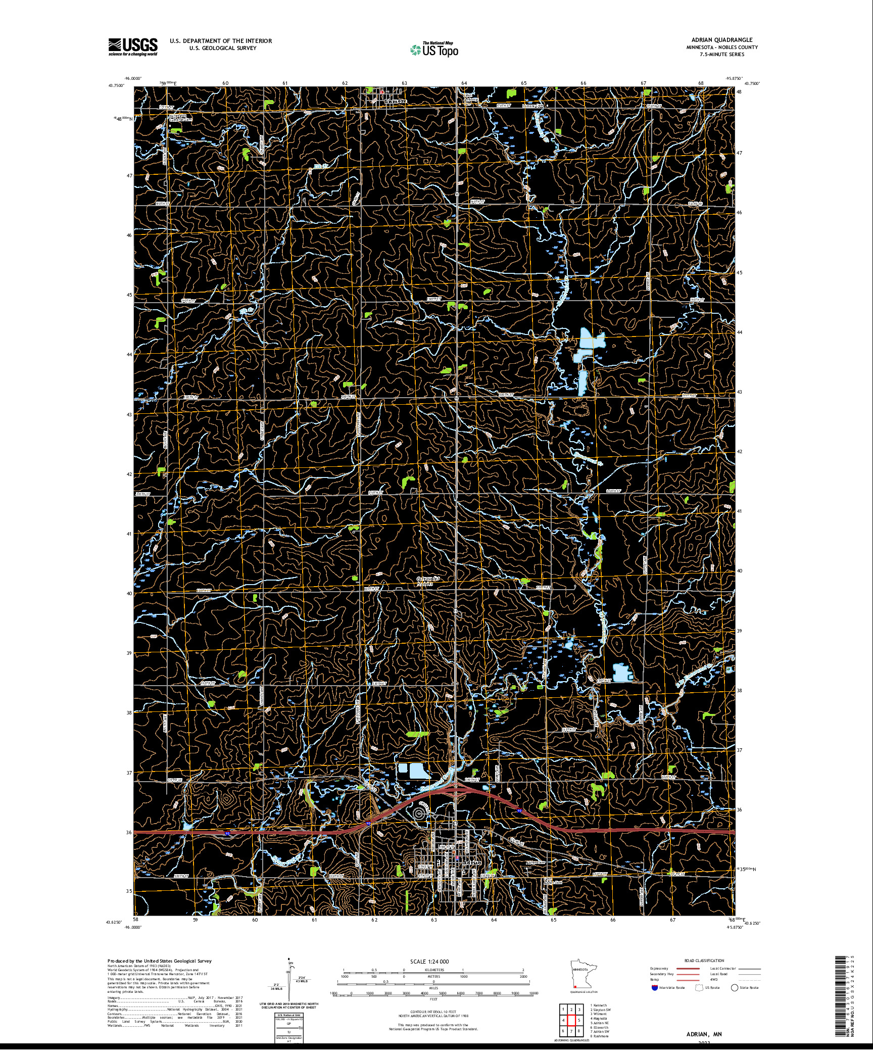 US TOPO 7.5-MINUTE MAP FOR ADRIAN, MN