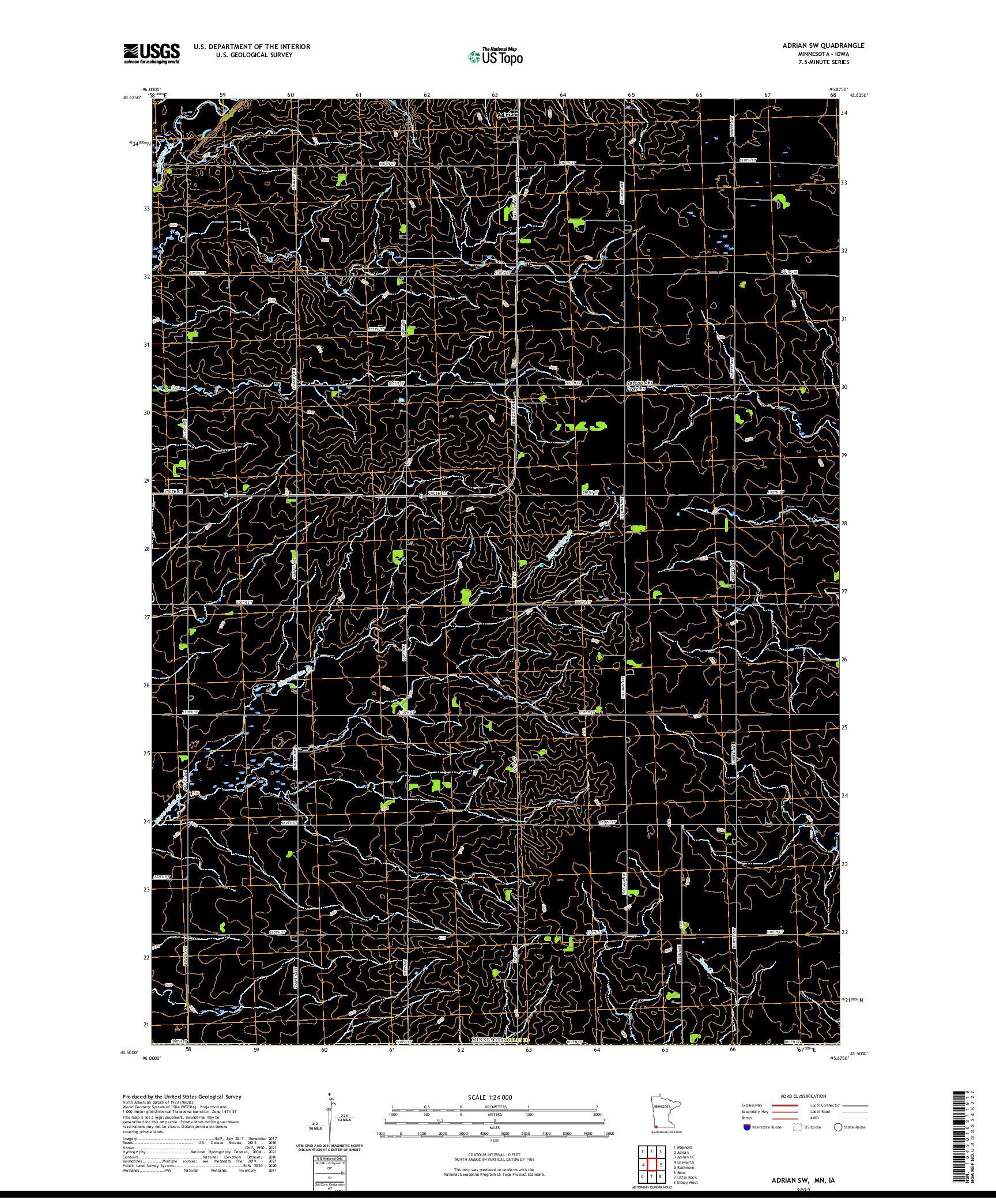US TOPO 7.5-MINUTE MAP FOR ADRIAN SW, MN,IA
