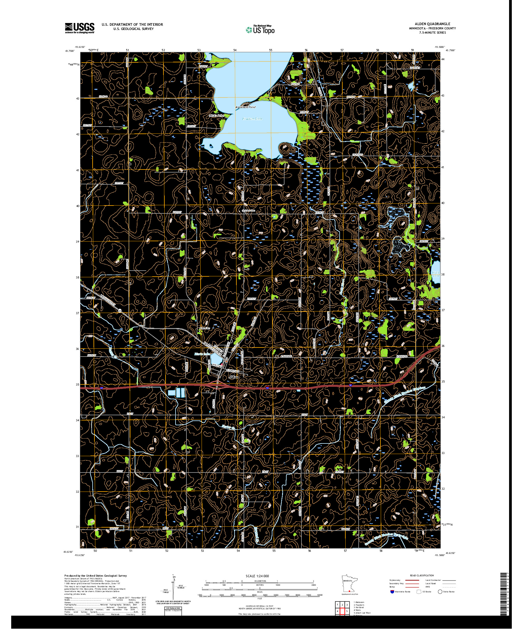 US TOPO 7.5-MINUTE MAP FOR ALDEN, MN